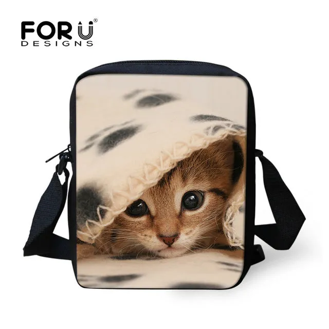 FORUDESIGNS Casual Women Handbag 3D Cat Cross-body Bags For Girls Child Small Shoulder Bag Kids Messenger Bag Mochilas Infantil