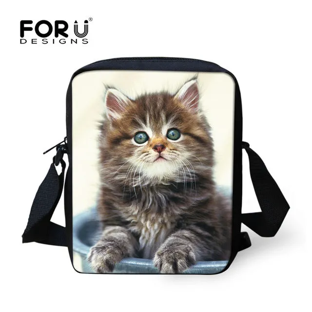 FORUDESIGNS Casual Women Handbag 3D Cat Cross-body Bags For Girls Child Small Shoulder Bag Kids Messenger Bag Mochilas Infantil
