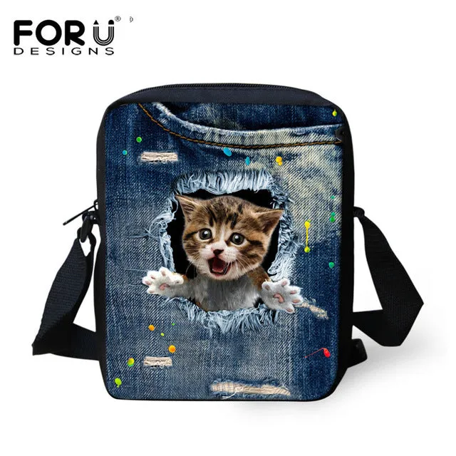 FORUDESIGNS Casual Women Handbag 3D Cat Cross-body Bags For Girls Child Small Shoulder Bag Kids Messenger Bag Mochilas Infantil