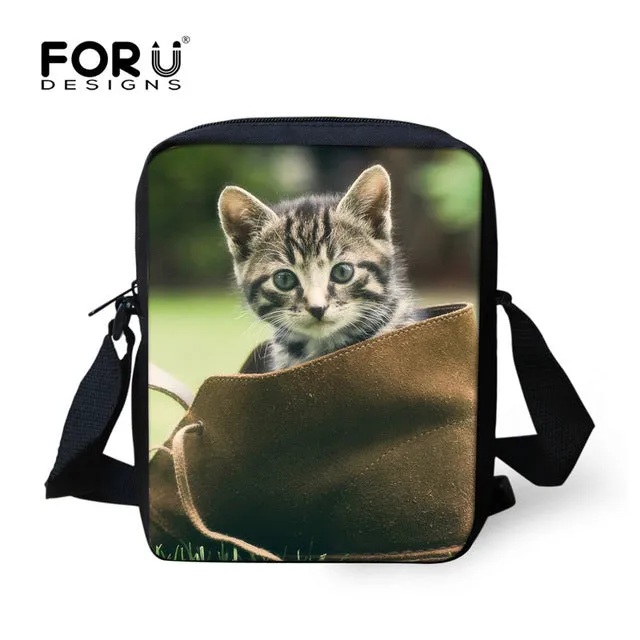 FORUDESIGNS Casual Women Handbag 3D Cat Cross-body Bags For Girls Child Small Shoulder Bag Kids Messenger Bag Mochilas Infantil