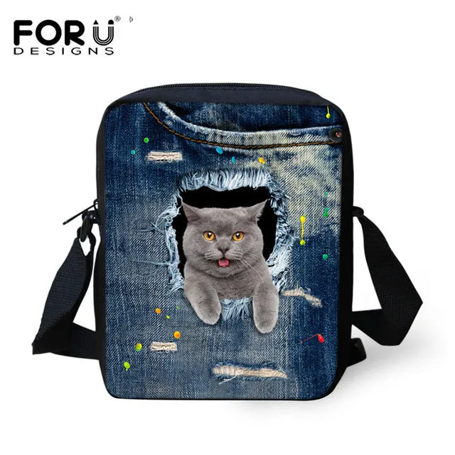 FORUDESIGNS Casual Women Handbag 3D Cat Cross-body Bags For Girls Child Small Shoulder Bag Kids Messenger Bag Mochilas Infantil