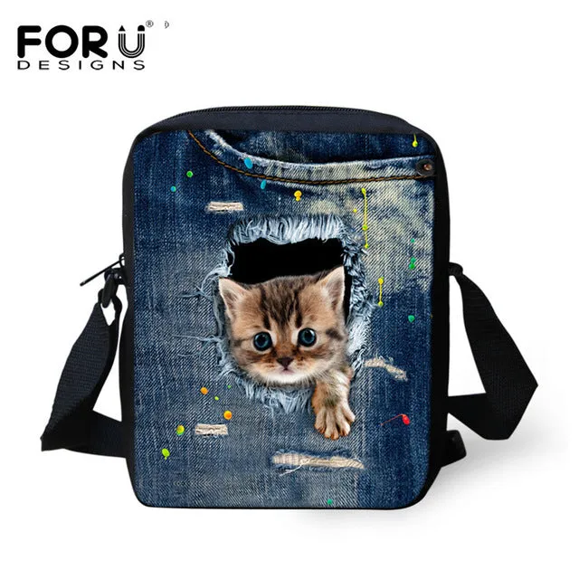 FORUDESIGNS Casual Women Handbag 3D Cat Cross-body Bags For Girls Child Small Shoulder Bag Kids Messenger Bag Mochilas Infantil