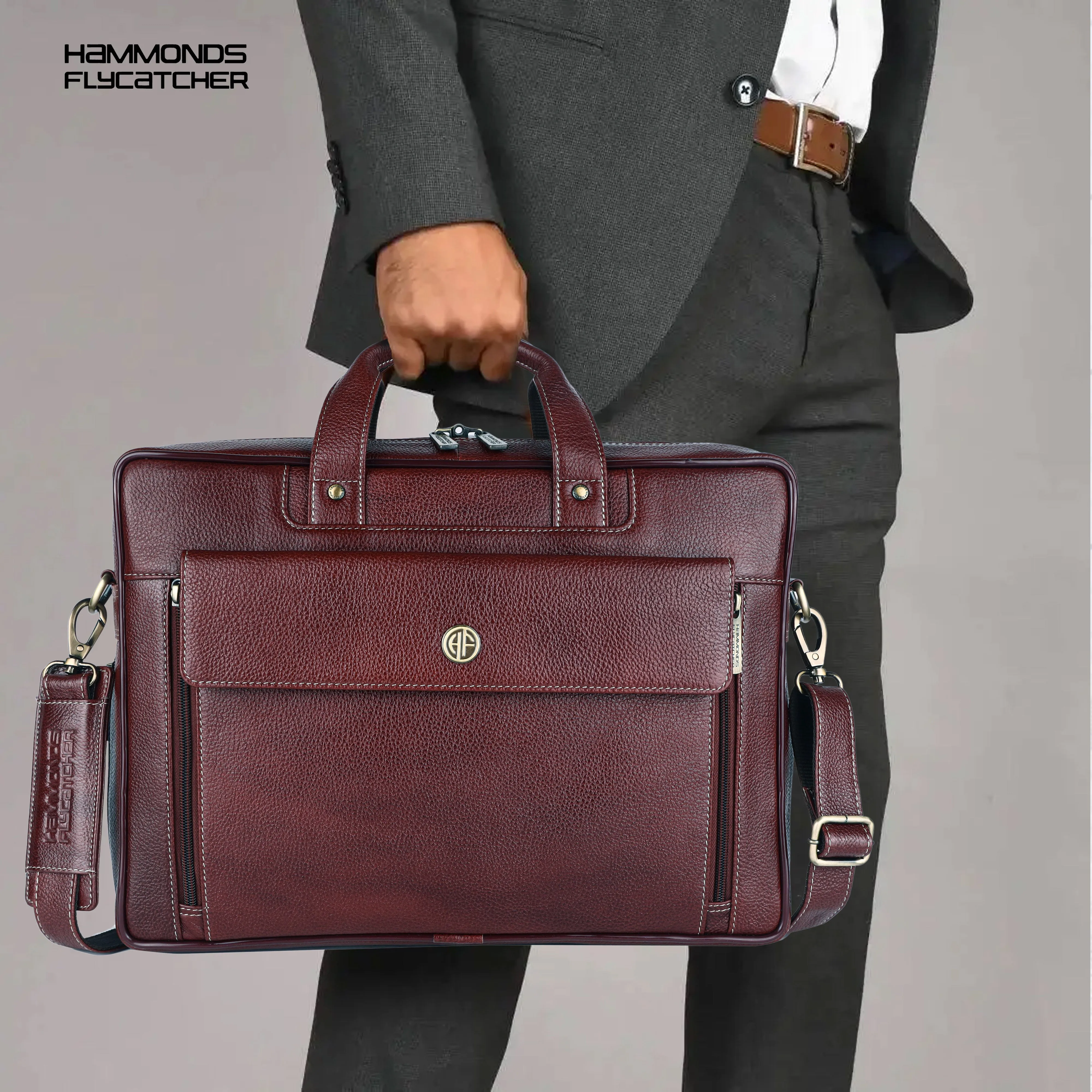 Genuine Leather Expandable Laptop Bag for Men with Adjustable Strap - Fits Upto 16" Laptop/MacBook  - 1 Year Warranty