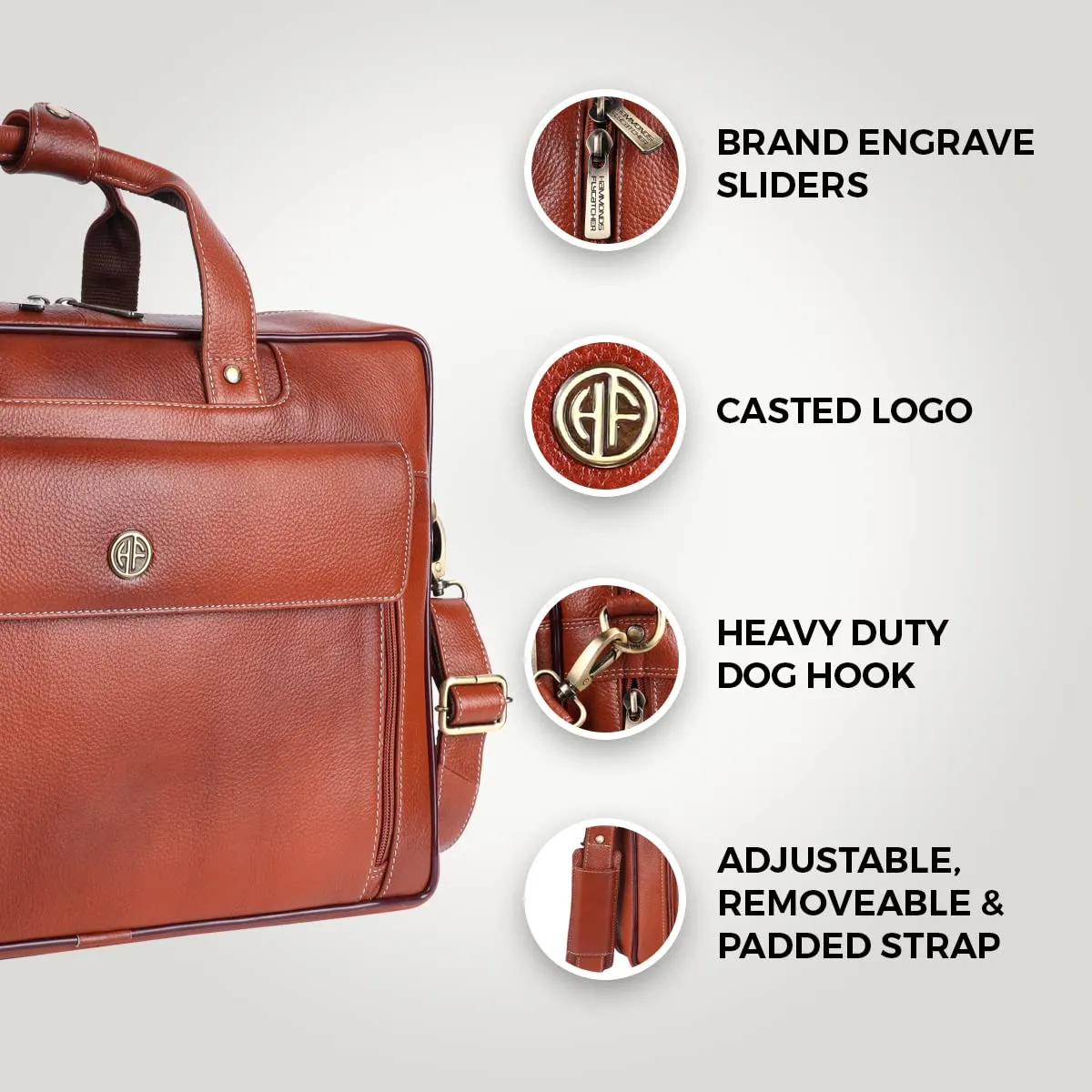 Genuine Leather Expandable Laptop Bag for Men with Adjustable Strap - Fits Upto 16" Laptop/MacBook  - 1 Year Warranty