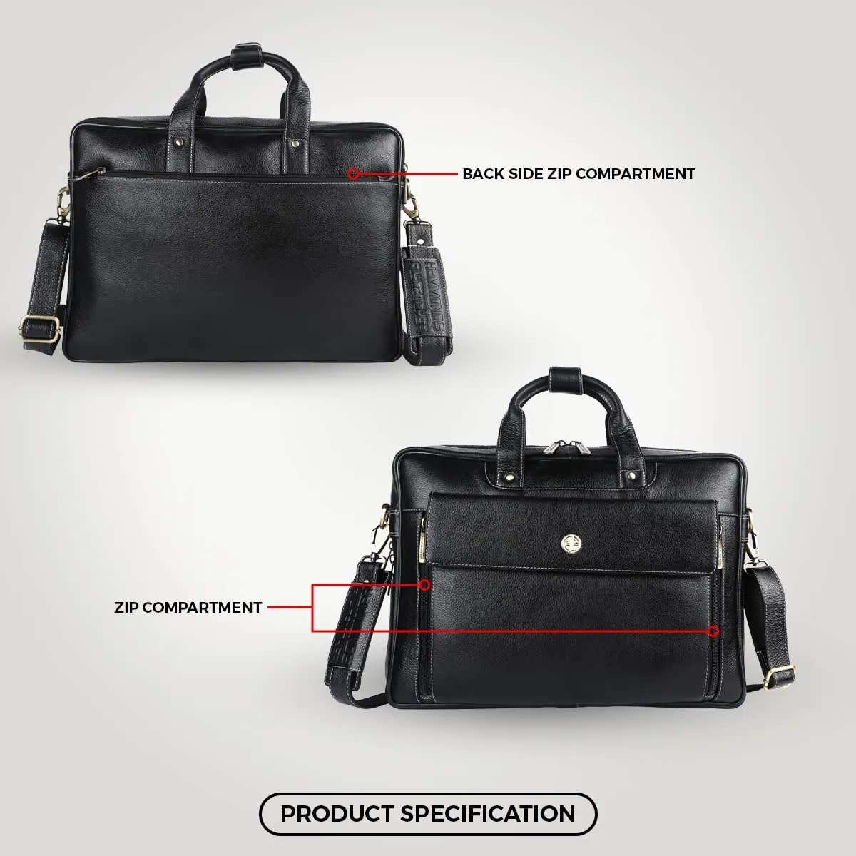 Genuine Leather Expandable Laptop Bag for Men with Adjustable Strap - Fits Upto 16" Laptop/MacBook  - 1 Year Warranty