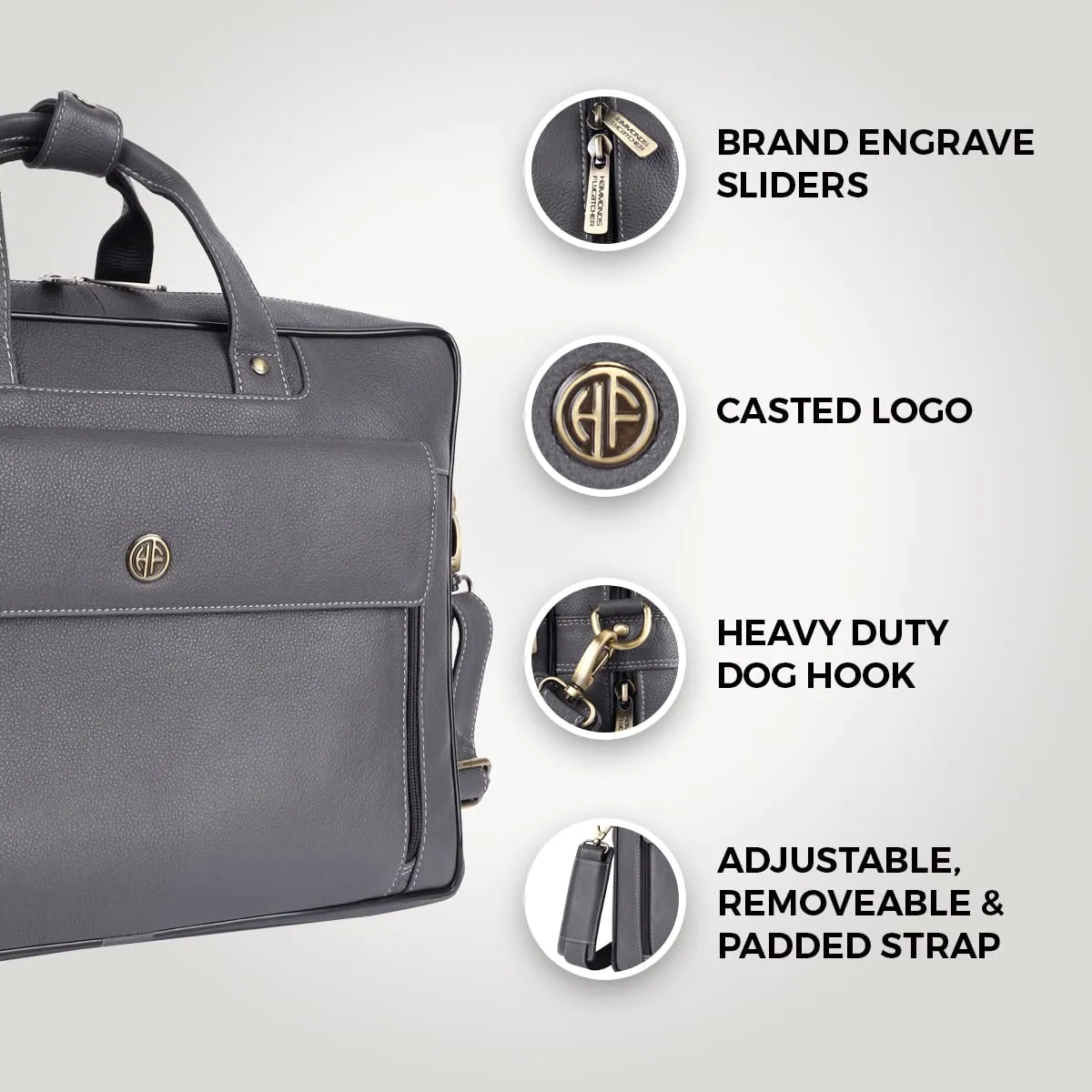 Genuine Leather Expandable Laptop Bag for Men with Adjustable Strap - Fits Upto 16" Laptop/MacBook  - 1 Year Warranty