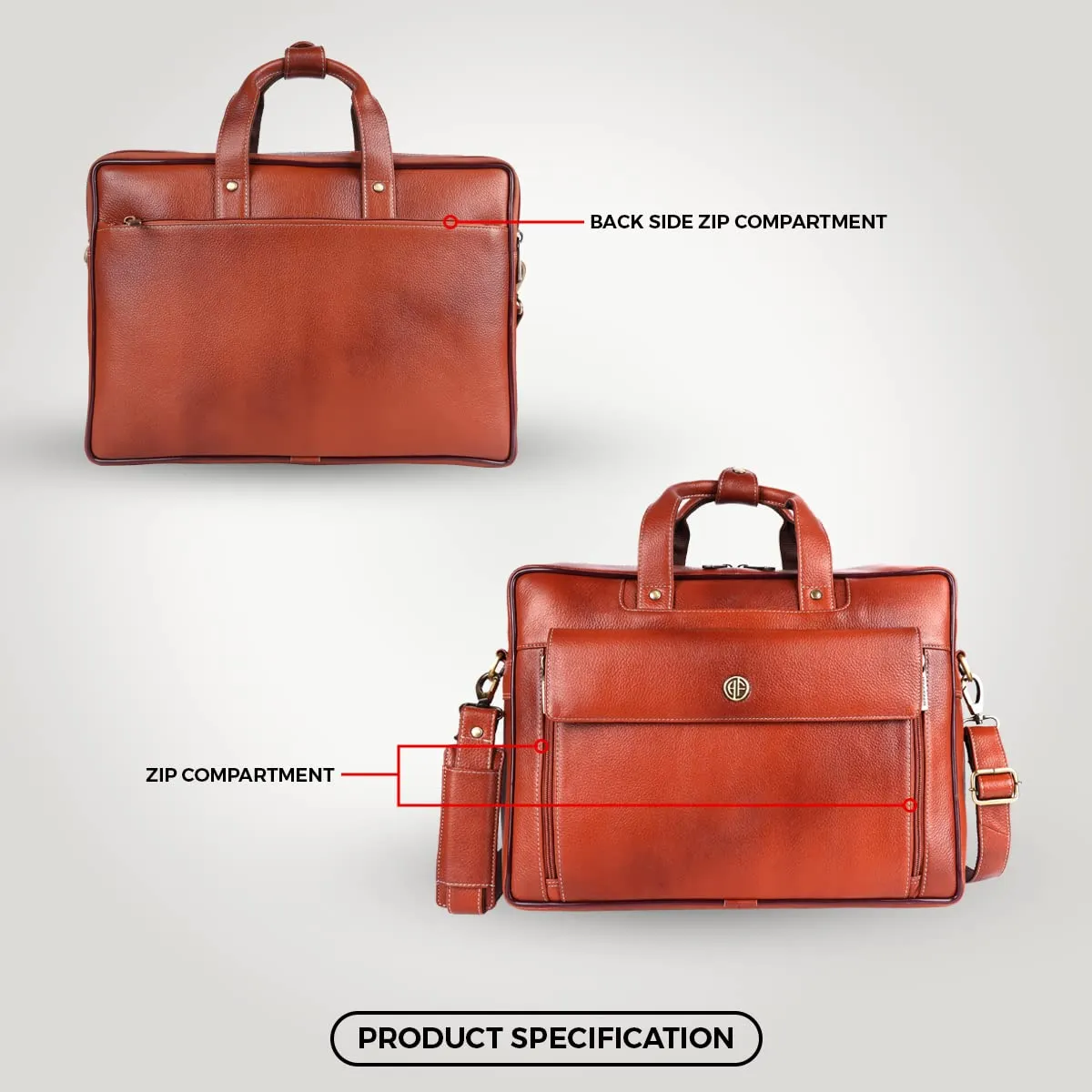 Genuine Leather Expandable Laptop Bag for Men with Adjustable Strap - Fits Upto 16" Laptop/MacBook  - 1 Year Warranty