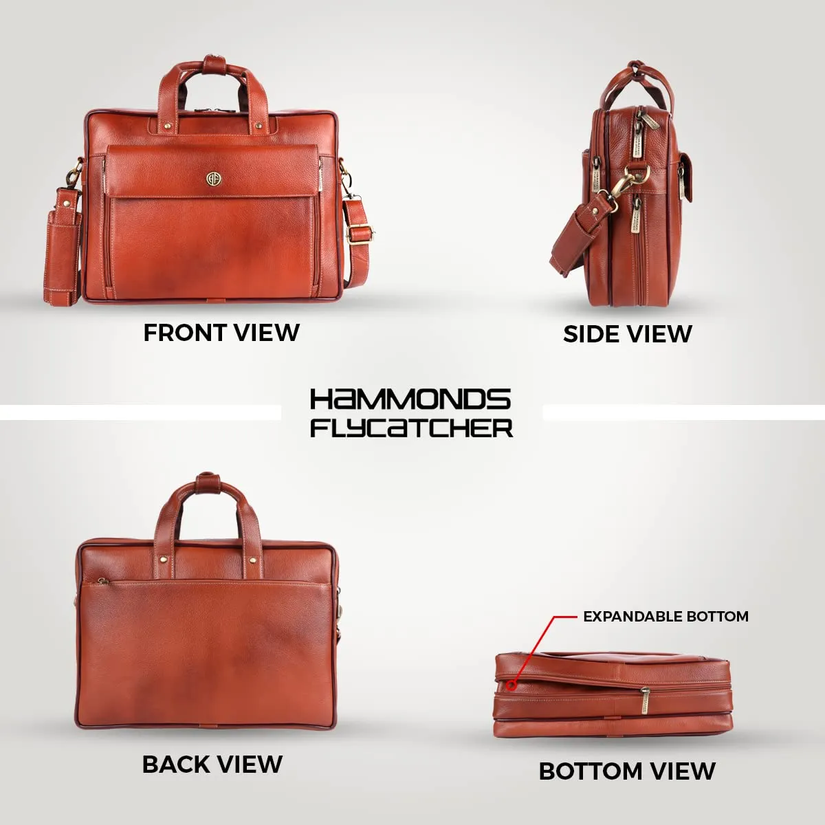 Genuine Leather Expandable Laptop Bag for Men with Adjustable Strap - Fits Upto 16" Laptop/MacBook  - 1 Year Warranty