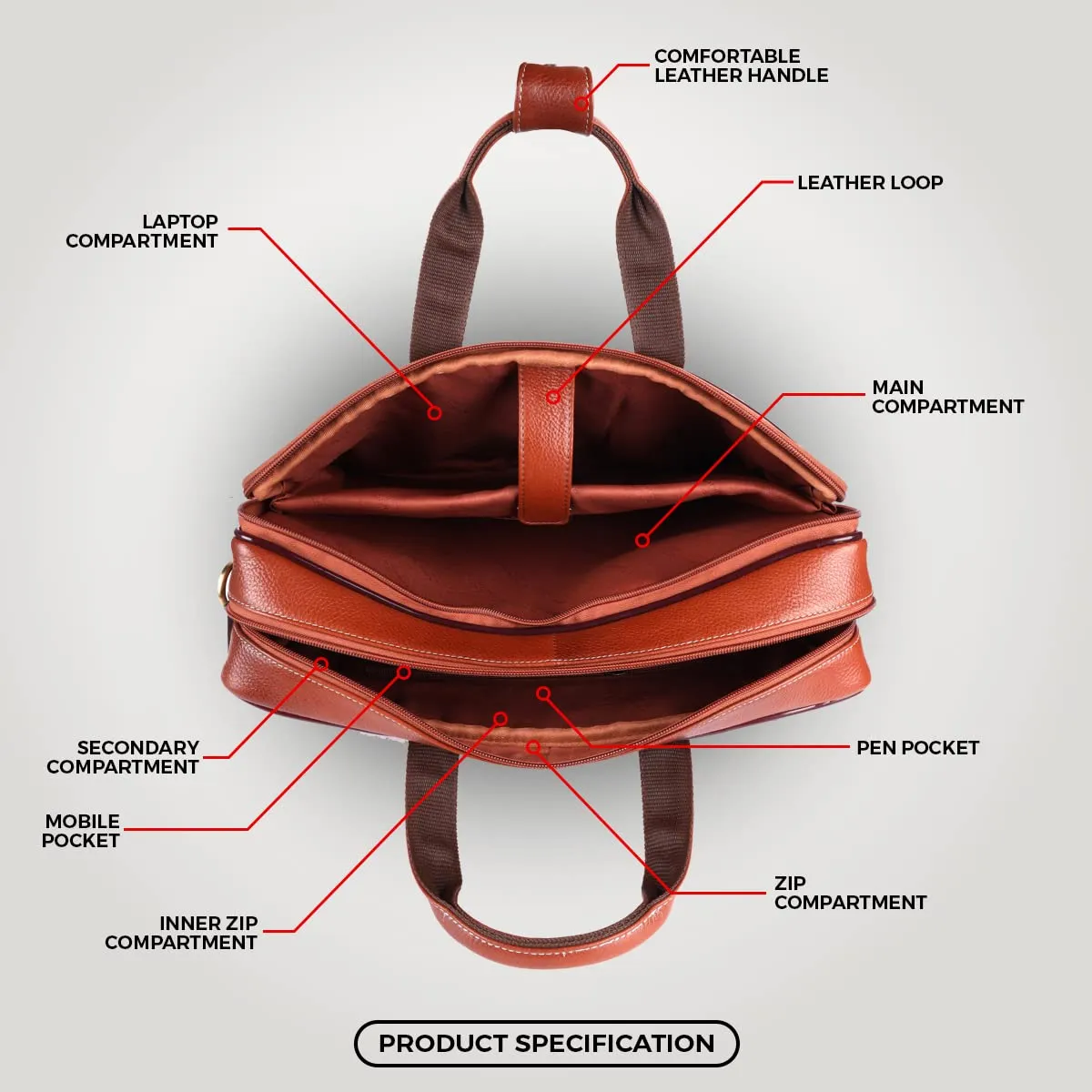 Genuine Leather Expandable Laptop Bag for Men with Adjustable Strap - Fits Upto 16" Laptop/MacBook  - 1 Year Warranty
