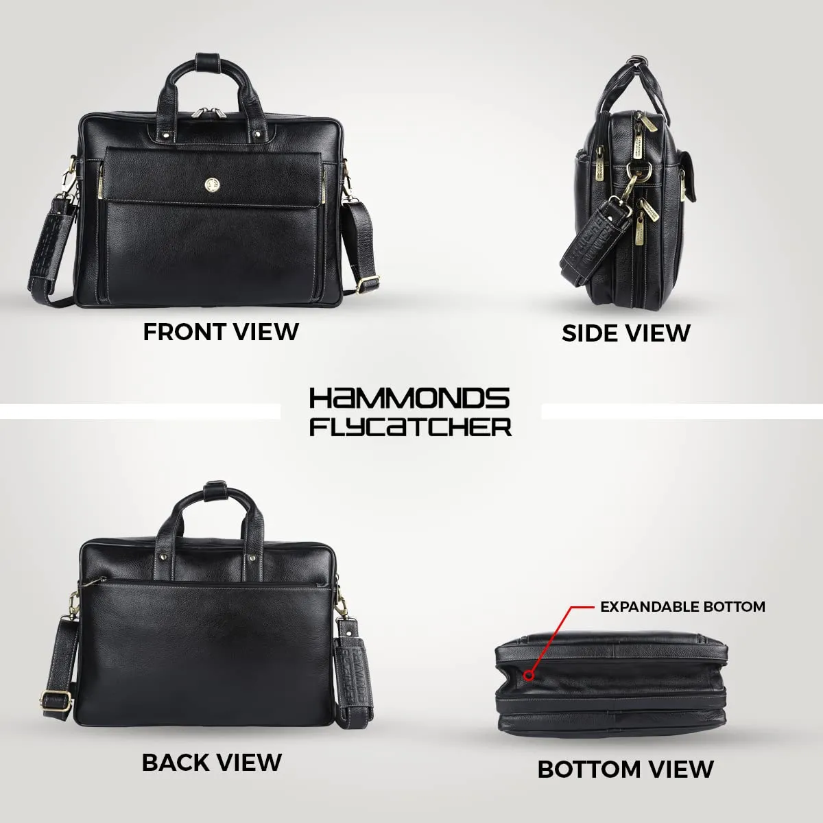 Genuine Leather Expandable Laptop Bag for Men with Adjustable Strap - Fits Upto 16" Laptop/MacBook  - 1 Year Warranty