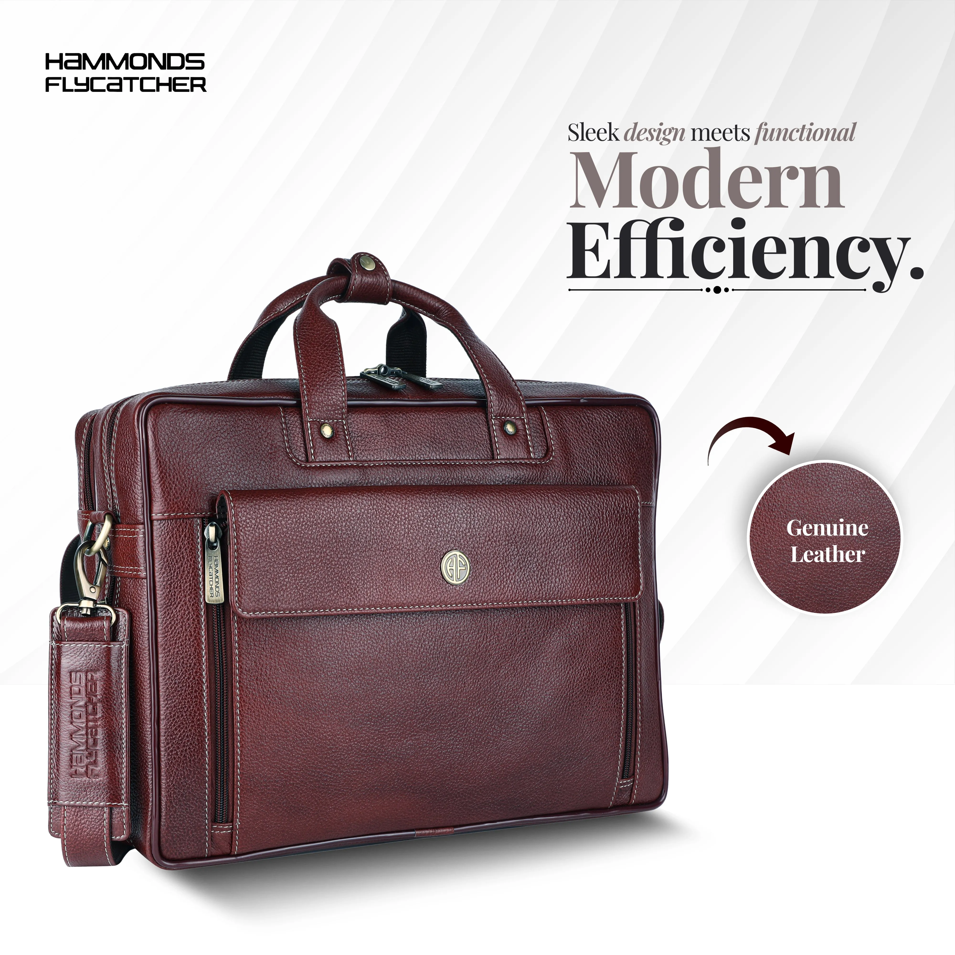Genuine Leather Expandable Laptop Bag for Men with Adjustable Strap - Fits Upto 16" Laptop/MacBook  - 1 Year Warranty