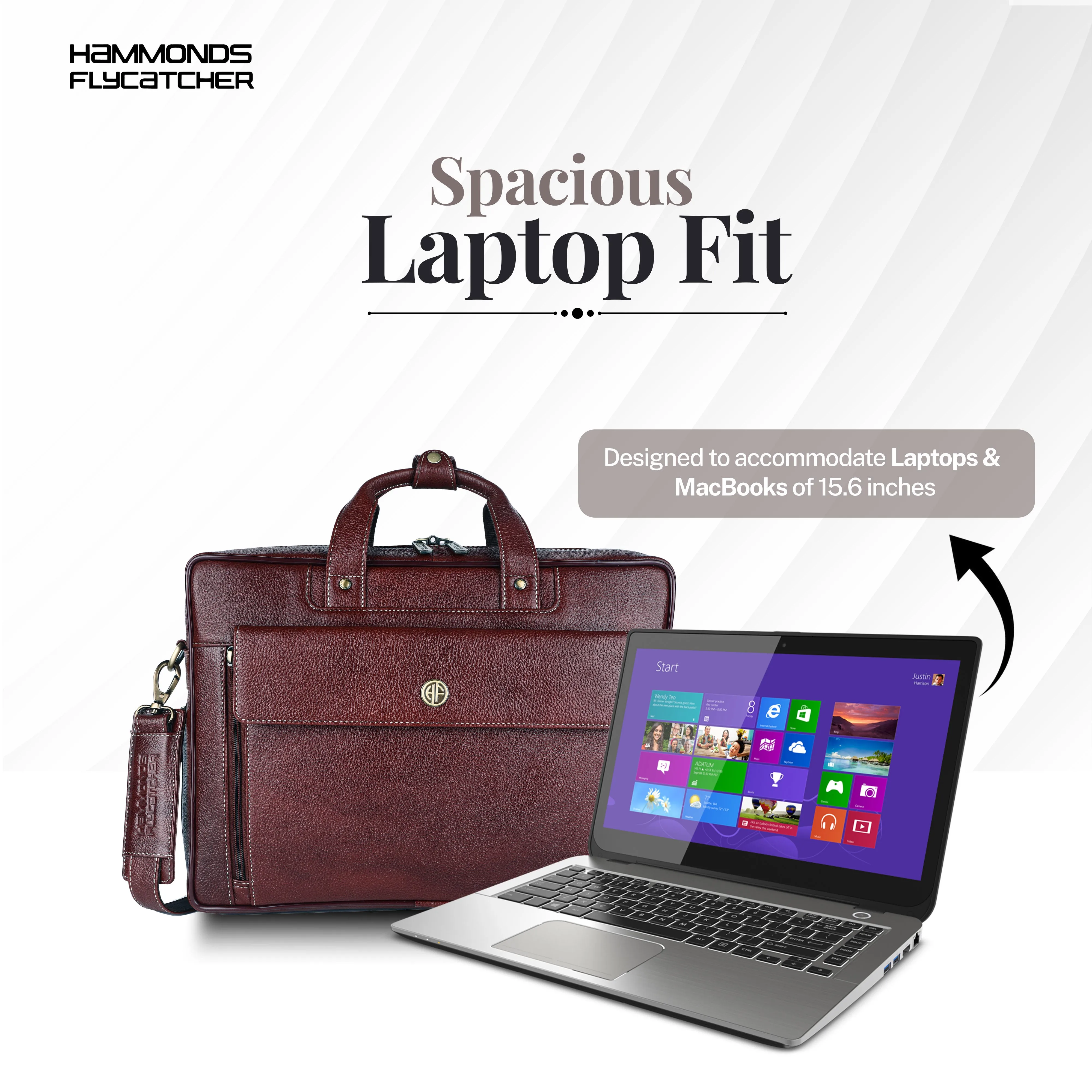 Genuine Leather Expandable Laptop Bag for Men with Adjustable Strap - Fits Upto 16" Laptop/MacBook  - 1 Year Warranty