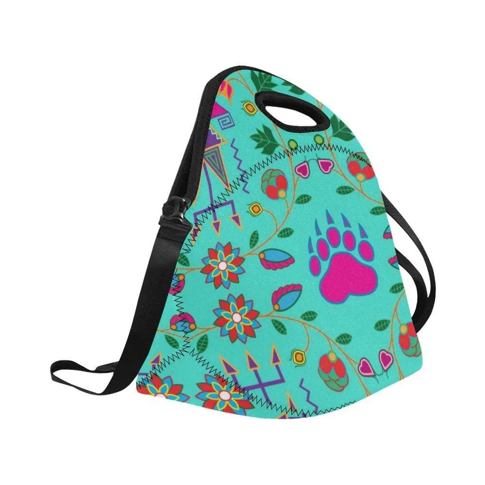 Geometric Floral Fall-Sky Neoprene Lunch Bag/Large
