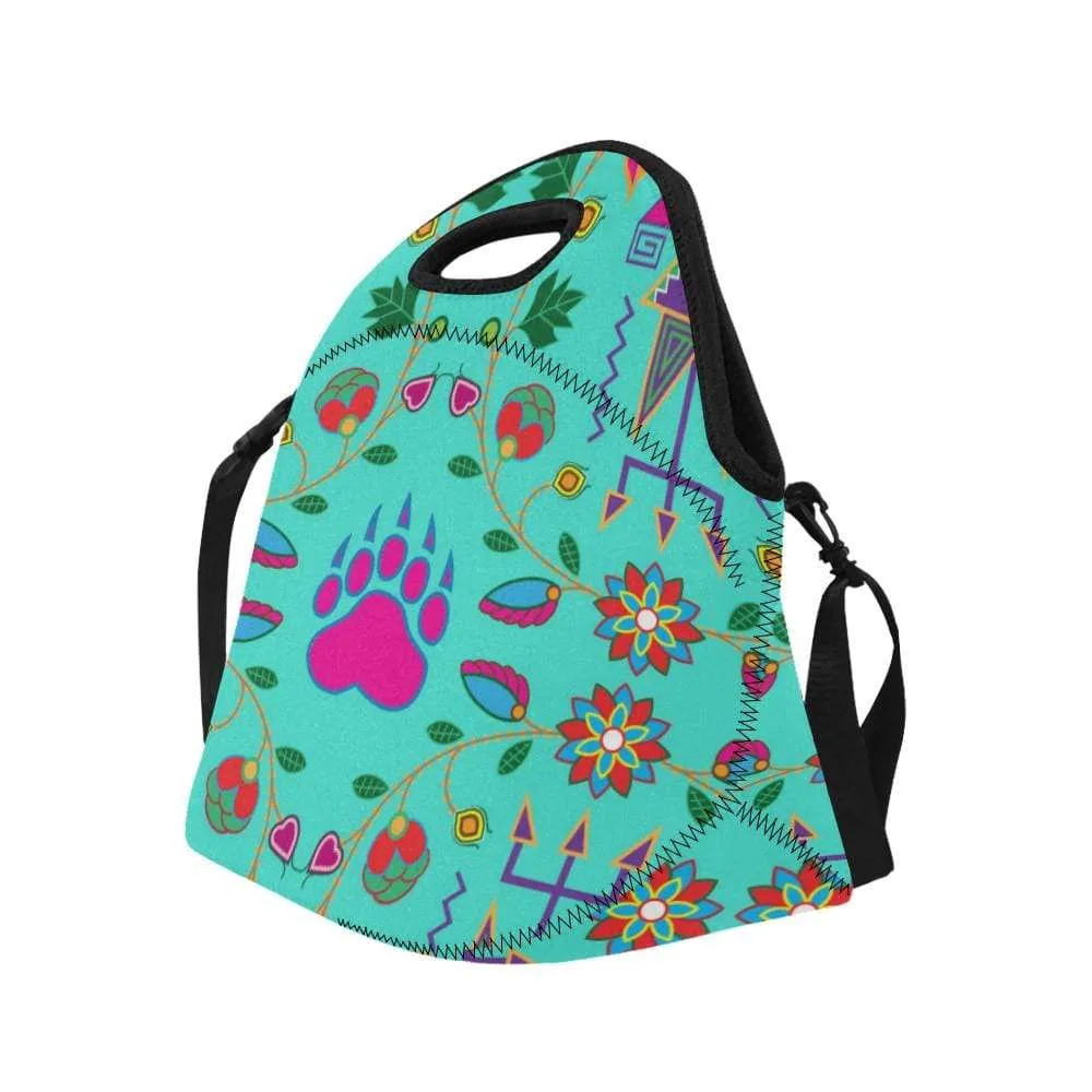 Geometric Floral Fall-Sky Neoprene Lunch Bag/Large