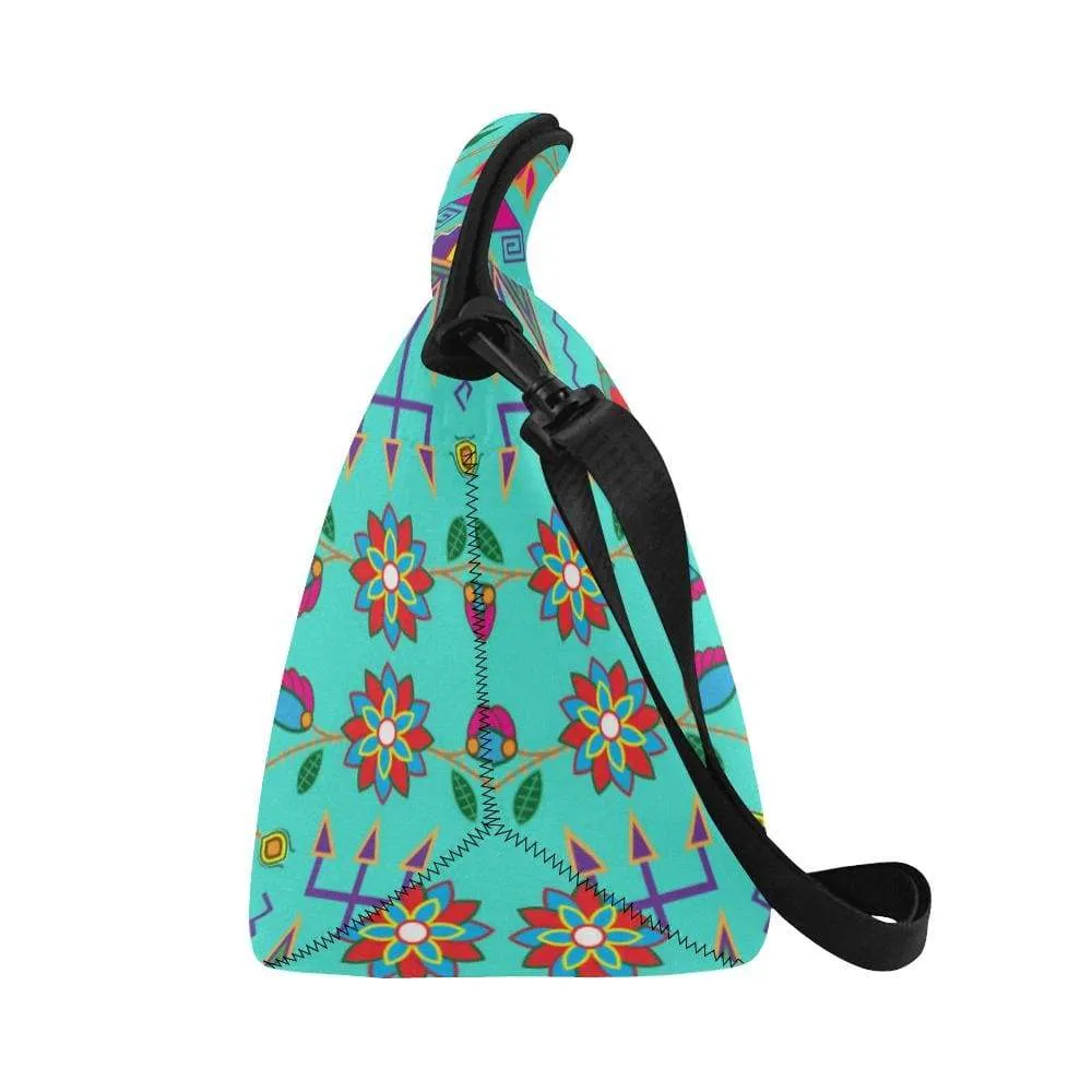 Geometric Floral Fall-Sky Neoprene Lunch Bag/Large