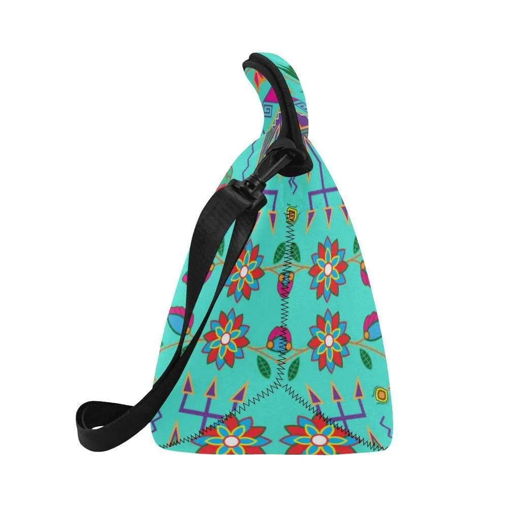 Geometric Floral Fall-Sky Neoprene Lunch Bag/Large