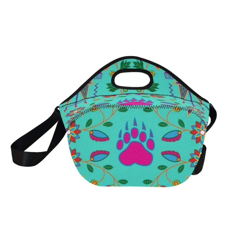 Geometric Floral Fall-Sky Neoprene Lunch Bag/Large