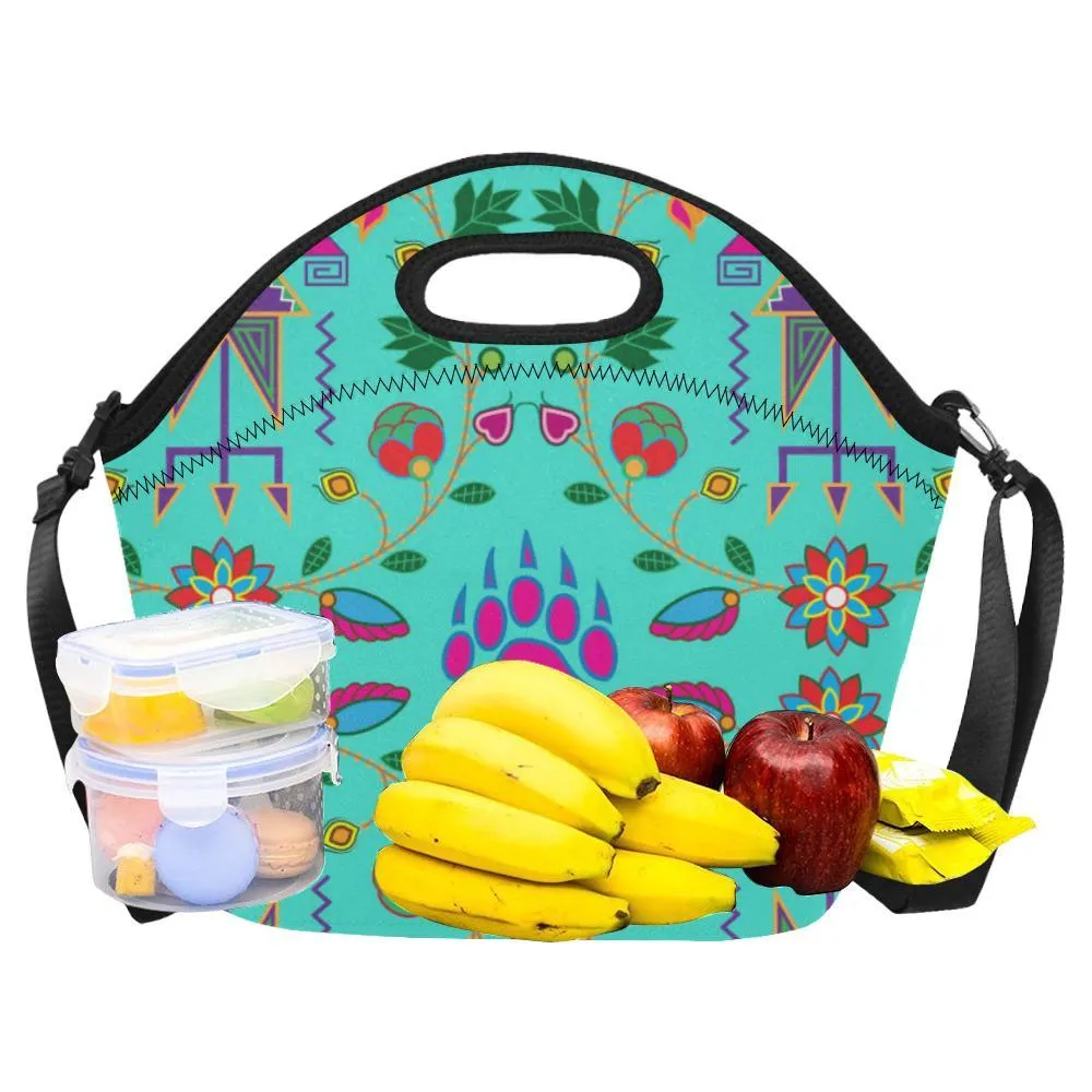 Geometric Floral Fall-Sky Neoprene Lunch Bag/Large