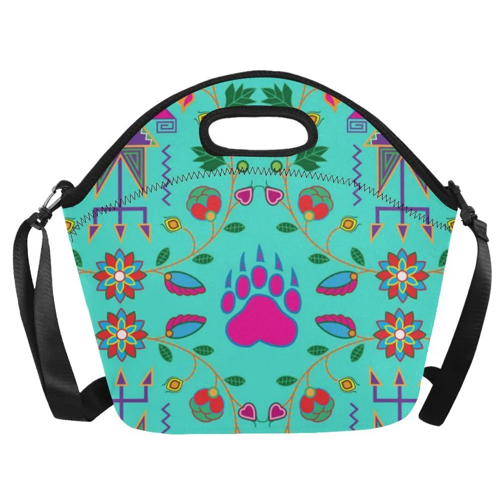 Geometric Floral Fall-Sky Neoprene Lunch Bag/Large
