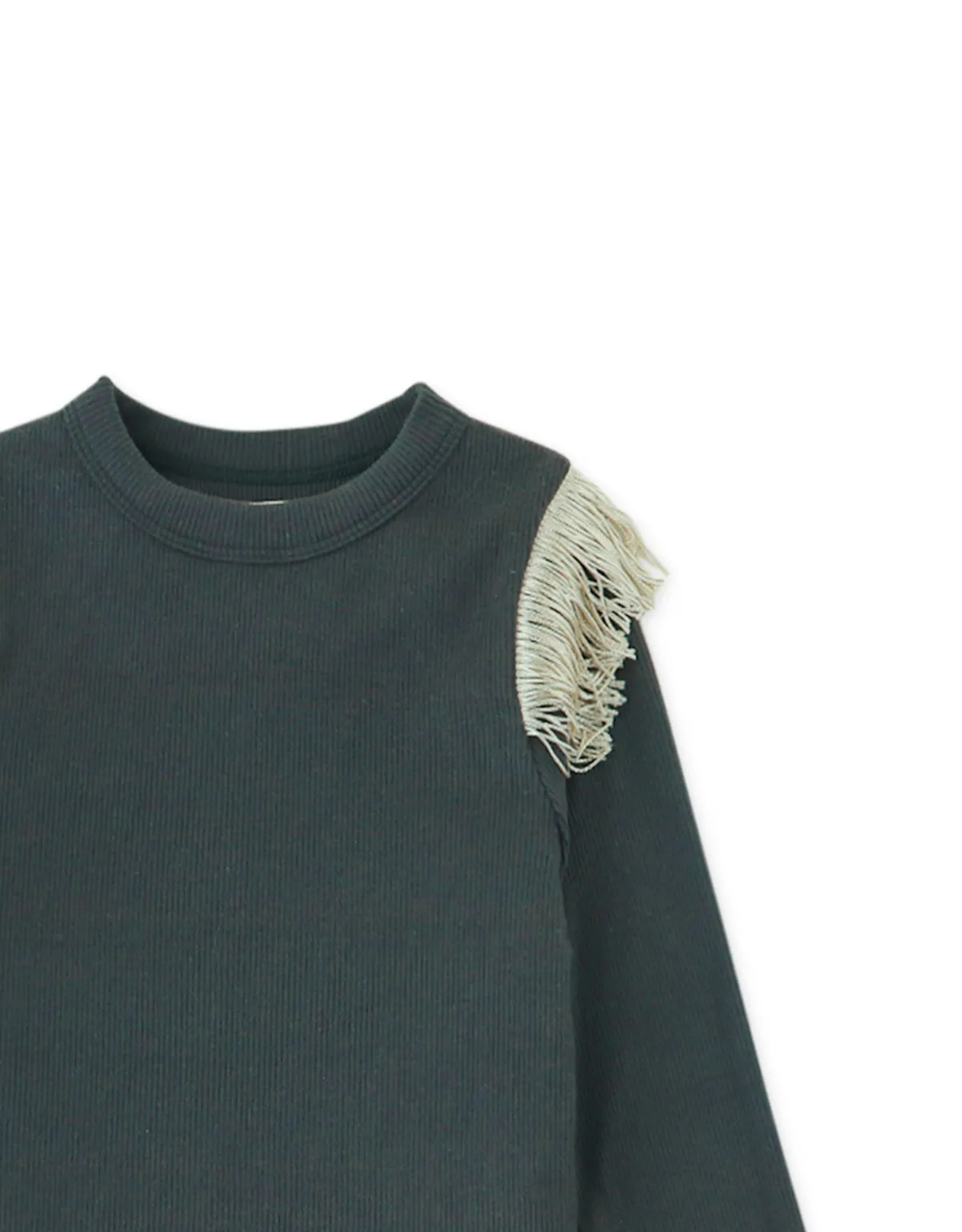 GIRLS RIBBED KNIT TOP WITH FRINGE DETAIL