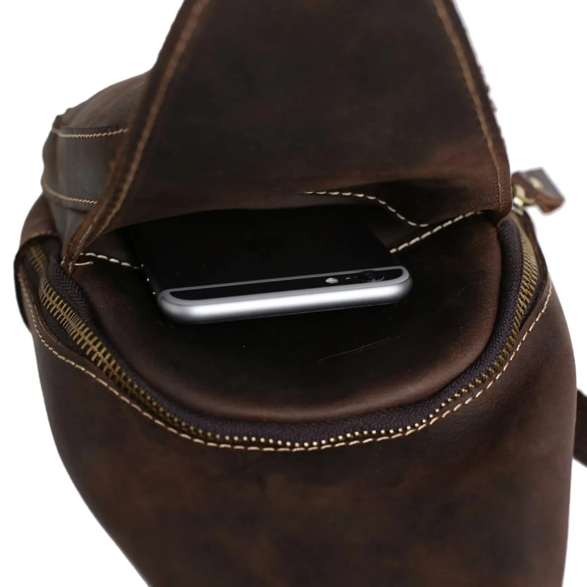 Handmade Genuine Leather Men's Messenger Chest Pack | Brown
