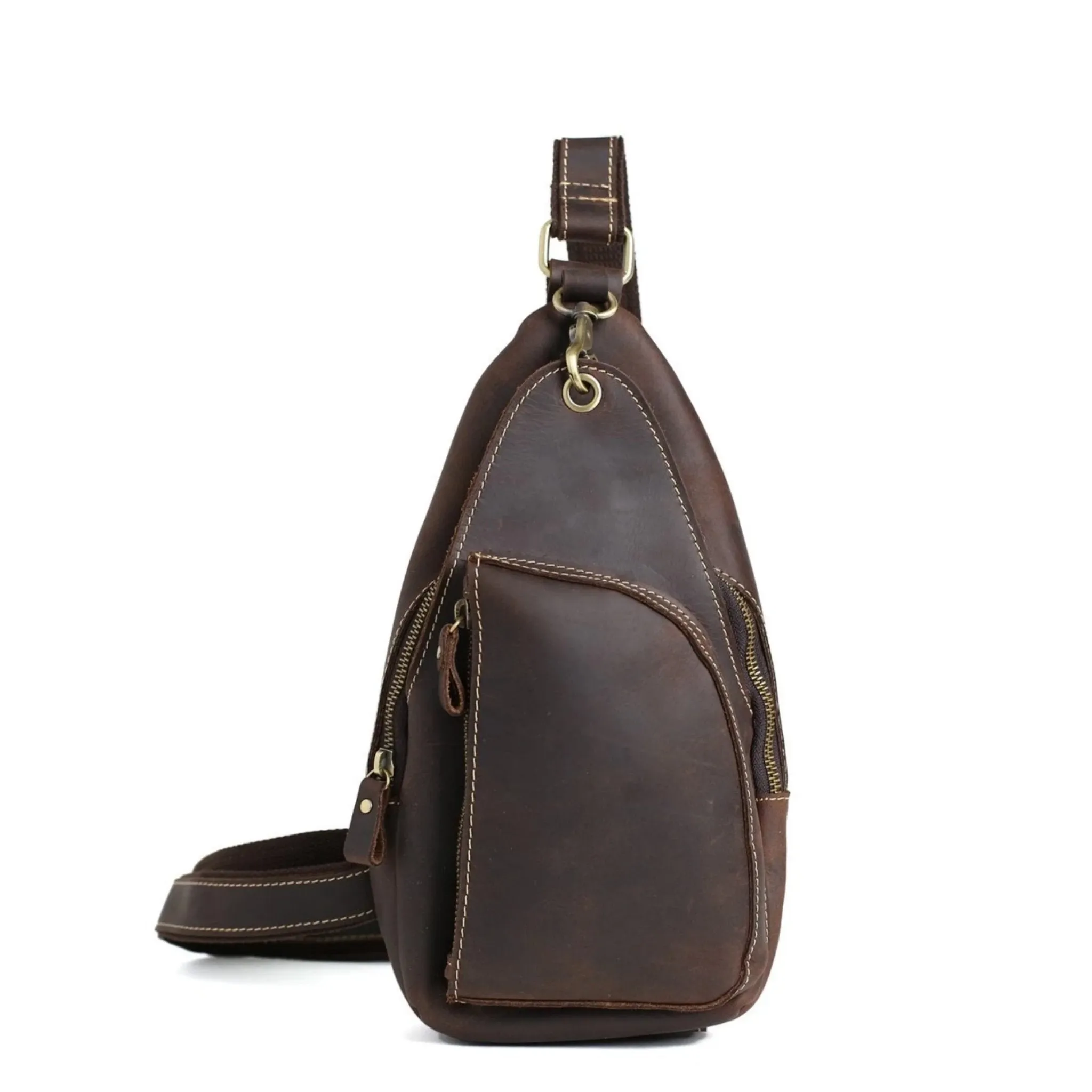 Handmade Genuine Leather Men's Messenger Chest Pack | Brown