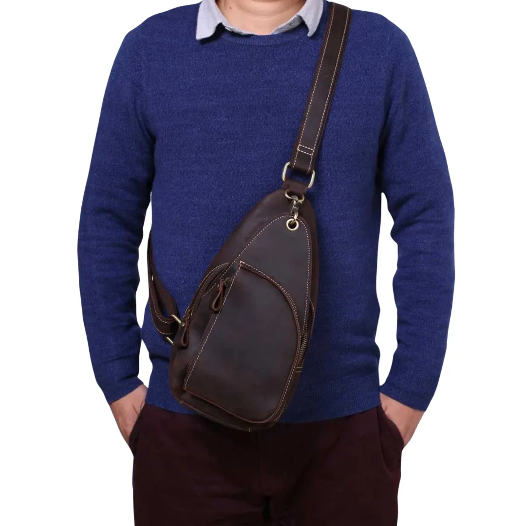 Handmade Genuine Leather Men's Messenger Chest Pack | Brown