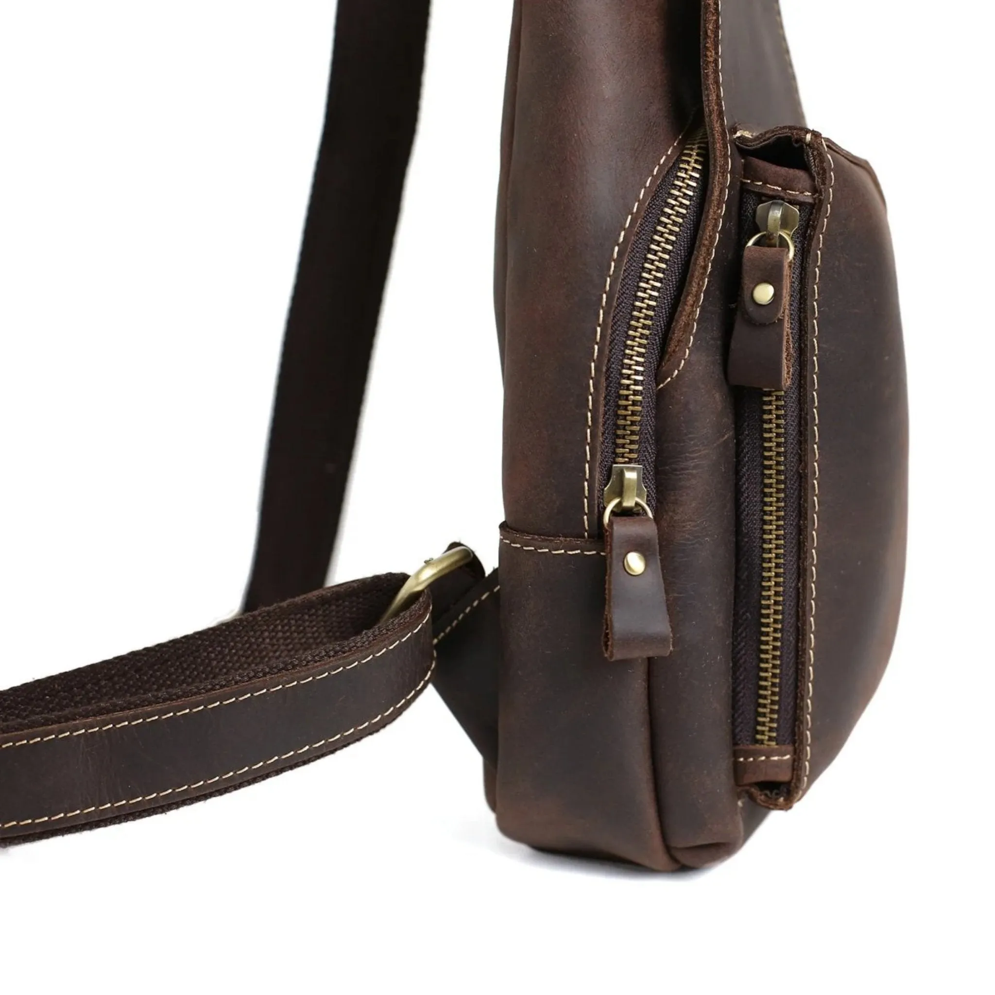 Handmade Genuine Leather Men's Messenger Chest Pack | Brown
