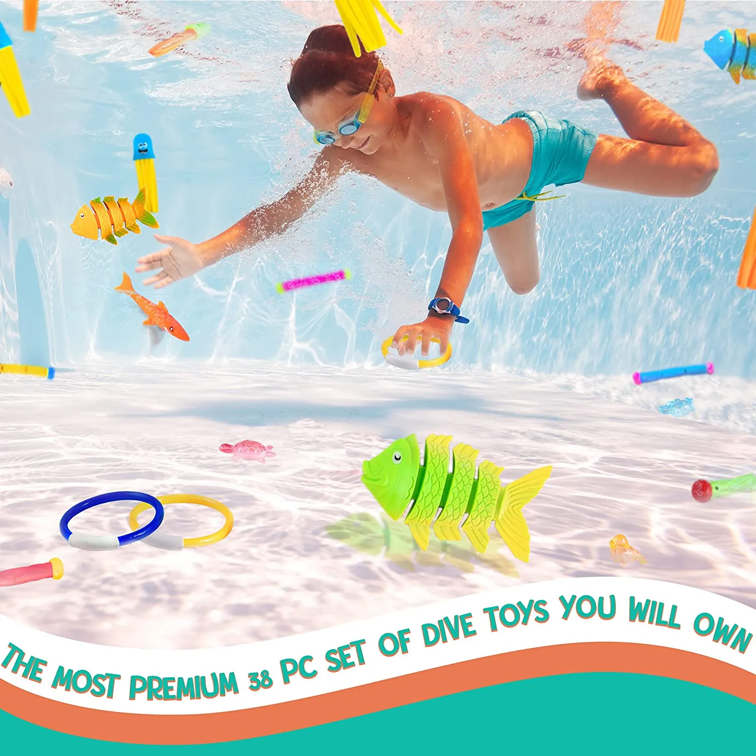 Ingeniuso Pool Diving Toys for Kids 38 PC Sinking Floating Diving Toys for Pool for Kids Encourage Underwater Swimming Lessons