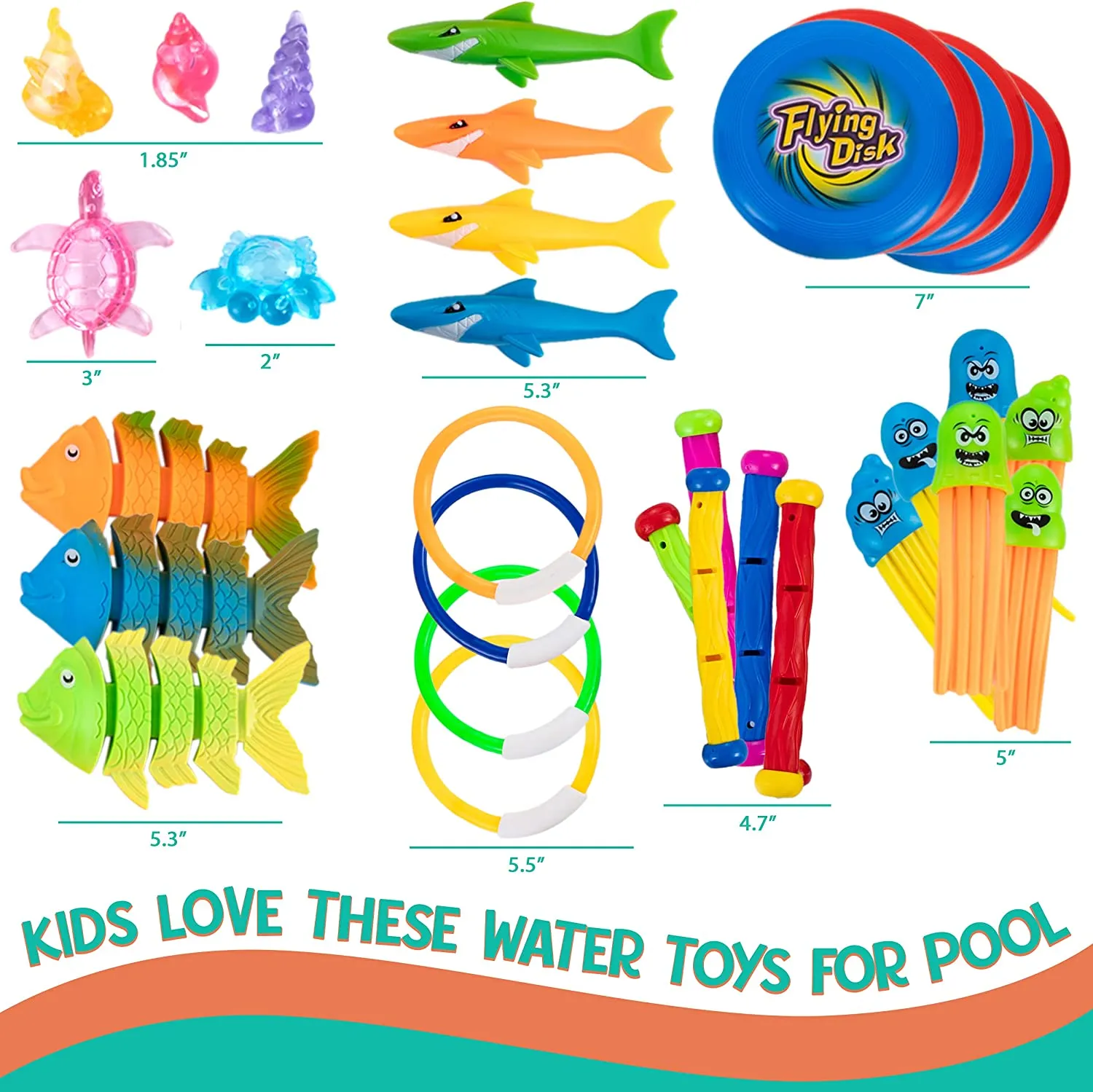 Ingeniuso Pool Diving Toys for Kids 38 PC Sinking Floating Diving Toys for Pool for Kids Encourage Underwater Swimming Lessons