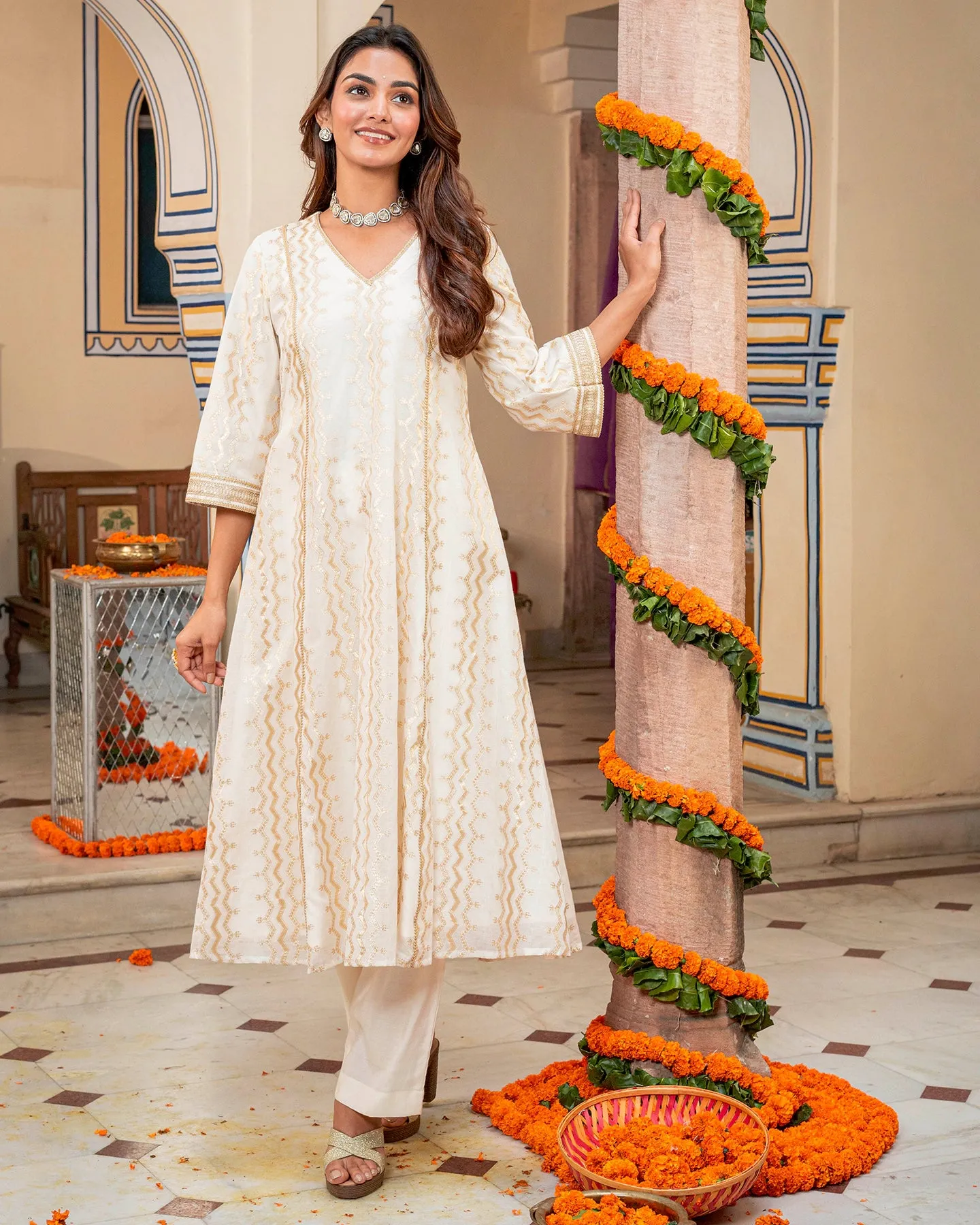 Ivory Banarasi & Chanderi Kurta Set