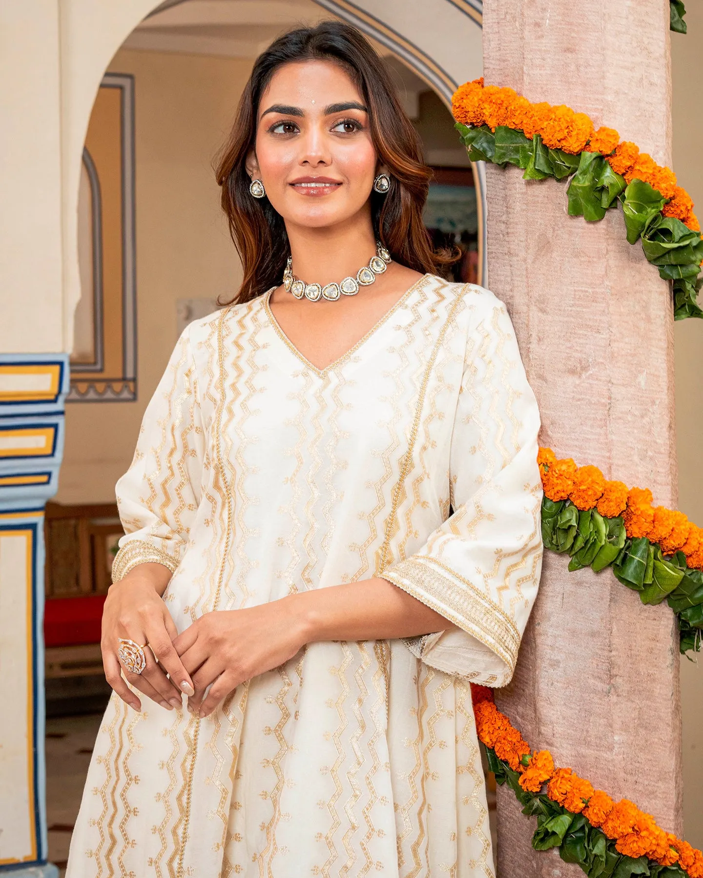Ivory Banarasi & Chanderi Kurta Set
