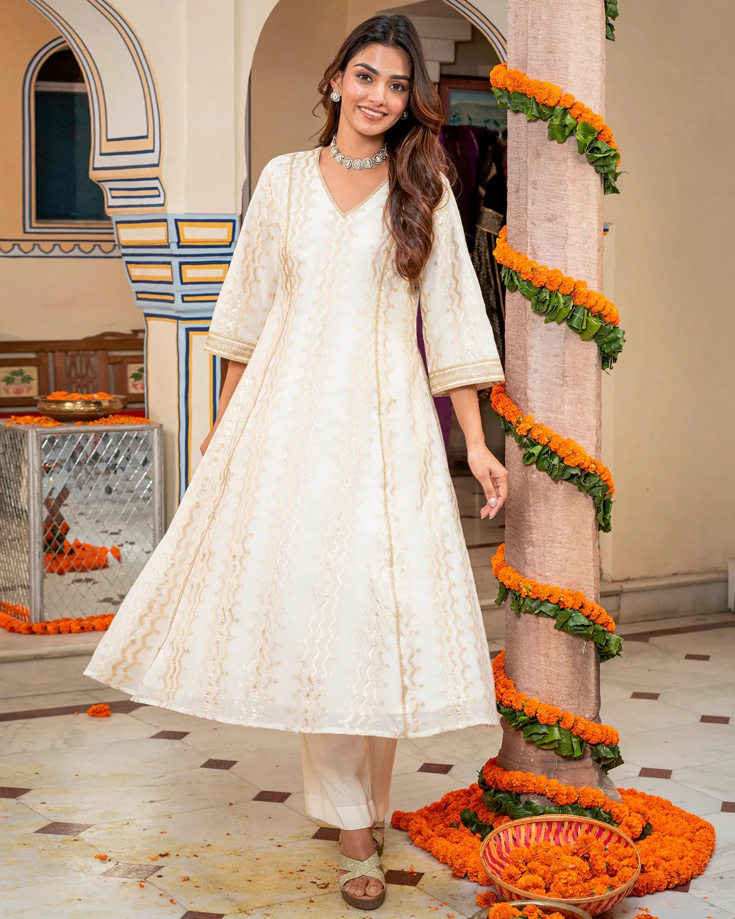 Ivory Banarasi & Chanderi Kurta Set