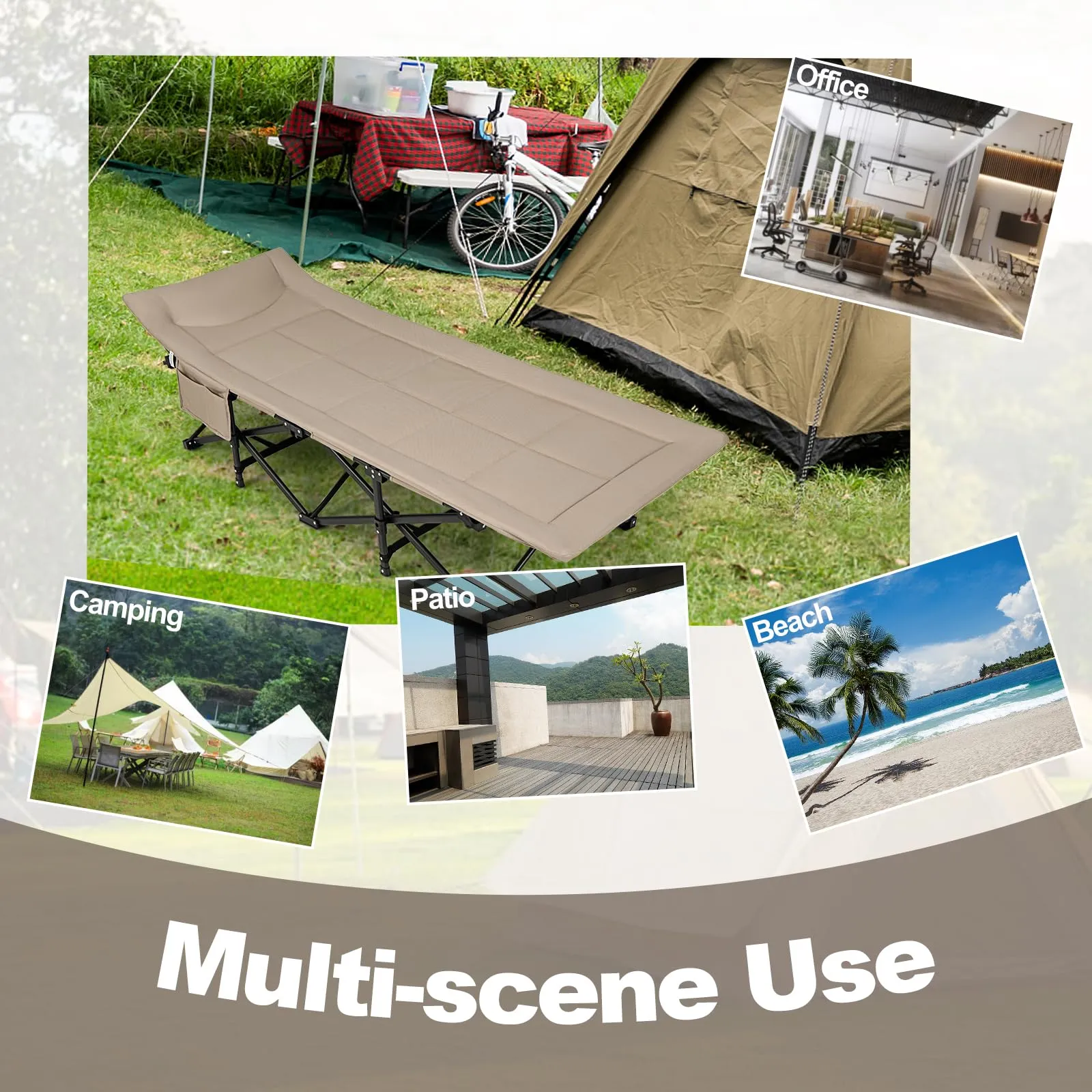 KOMFOTT Camping Cot for Adults, Portable Folding Bed for Sleeping with Pad & Pillow Lightweight Tent Cot with Carry Bag