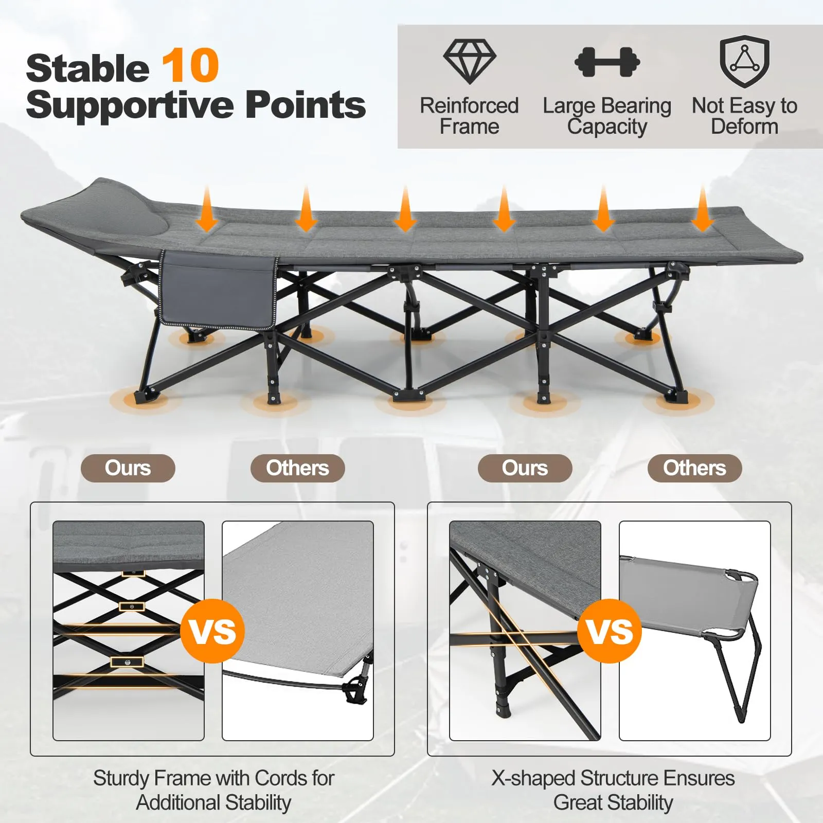 KOMFOTT Camping Cot for Adults, Portable Folding Bed for Sleeping with Pad & Pillow Lightweight Tent Cot with Carry Bag