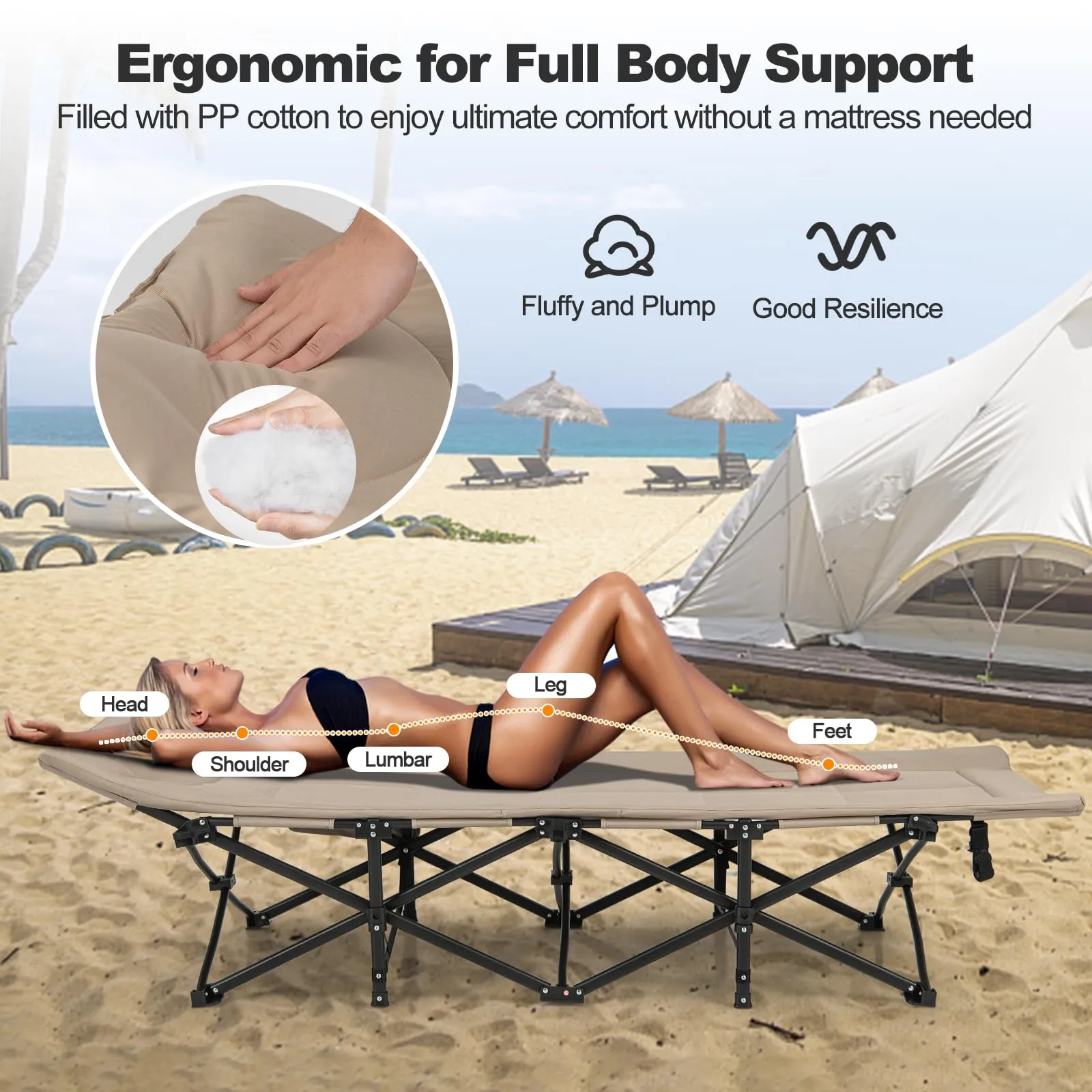KOMFOTT Camping Cot for Adults, Portable Folding Bed for Sleeping with Pad & Pillow Lightweight Tent Cot with Carry Bag