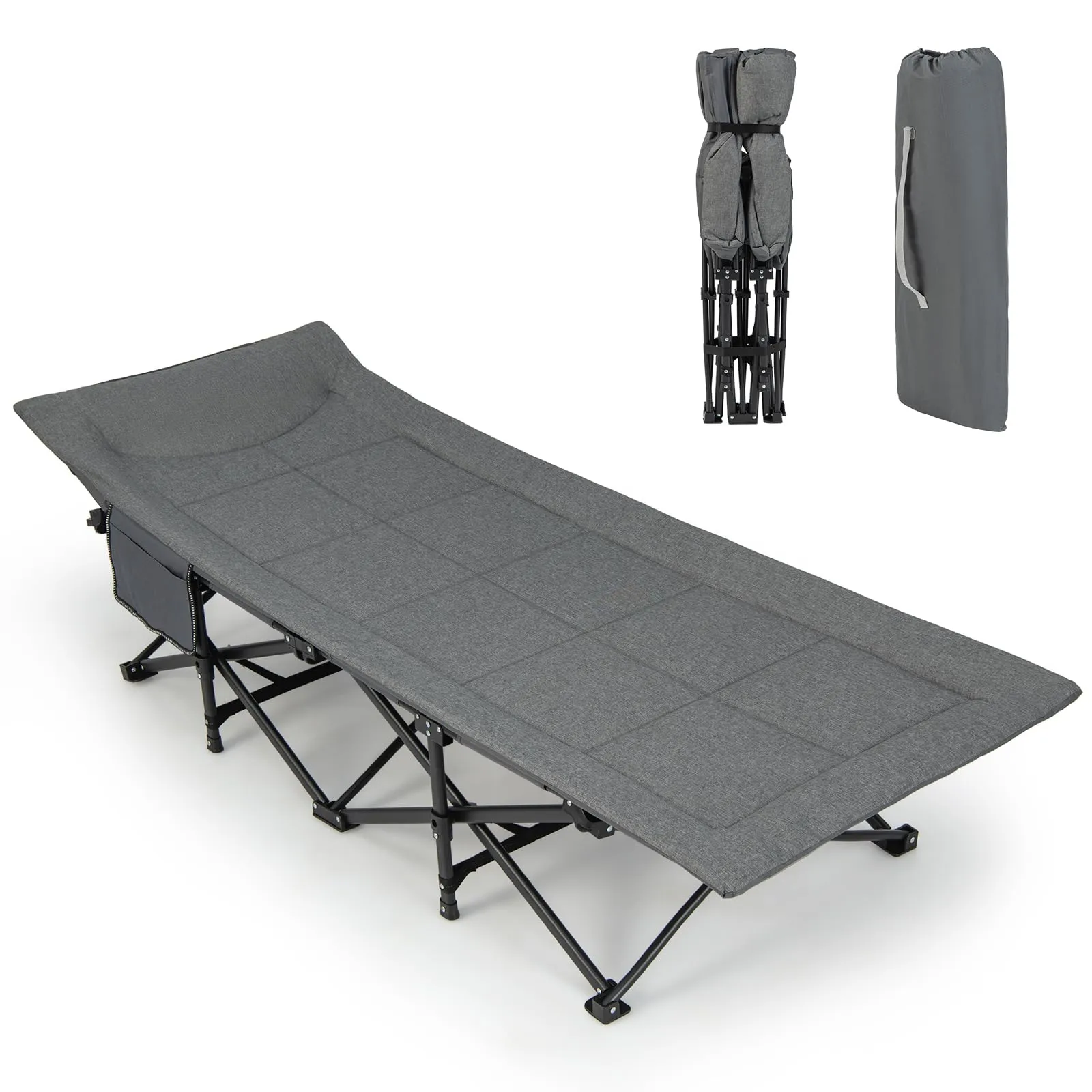 KOMFOTT Camping Cot for Adults, Portable Folding Bed for Sleeping with Pad & Pillow Lightweight Tent Cot with Carry Bag