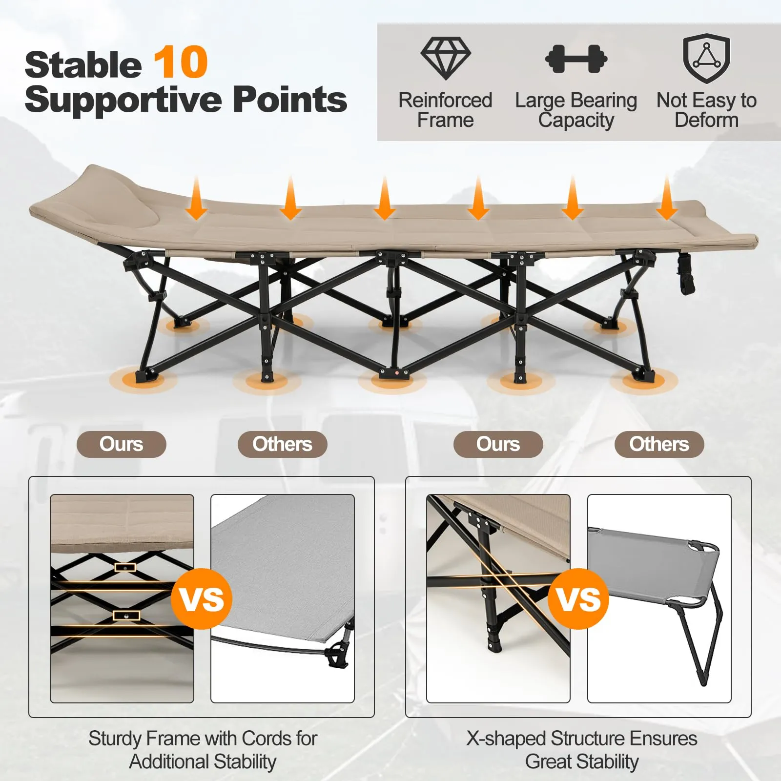 KOMFOTT Camping Cot for Adults, Portable Folding Bed for Sleeping with Pad & Pillow Lightweight Tent Cot with Carry Bag