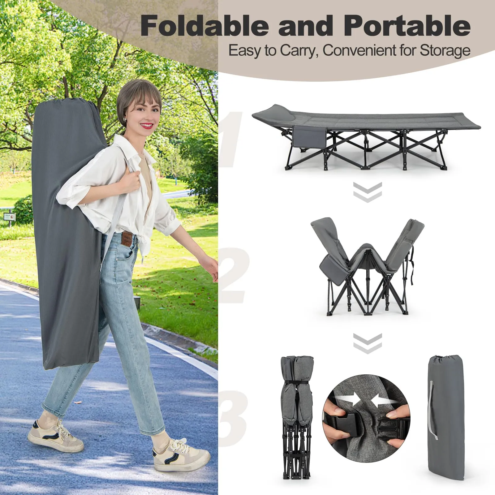 KOMFOTT Camping Cot for Adults, Portable Folding Bed for Sleeping with Pad & Pillow Lightweight Tent Cot with Carry Bag