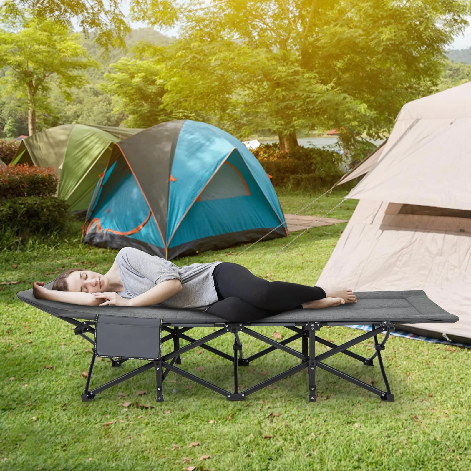KOMFOTT Camping Cot for Adults, Portable Folding Bed for Sleeping with Pad & Pillow Lightweight Tent Cot with Carry Bag