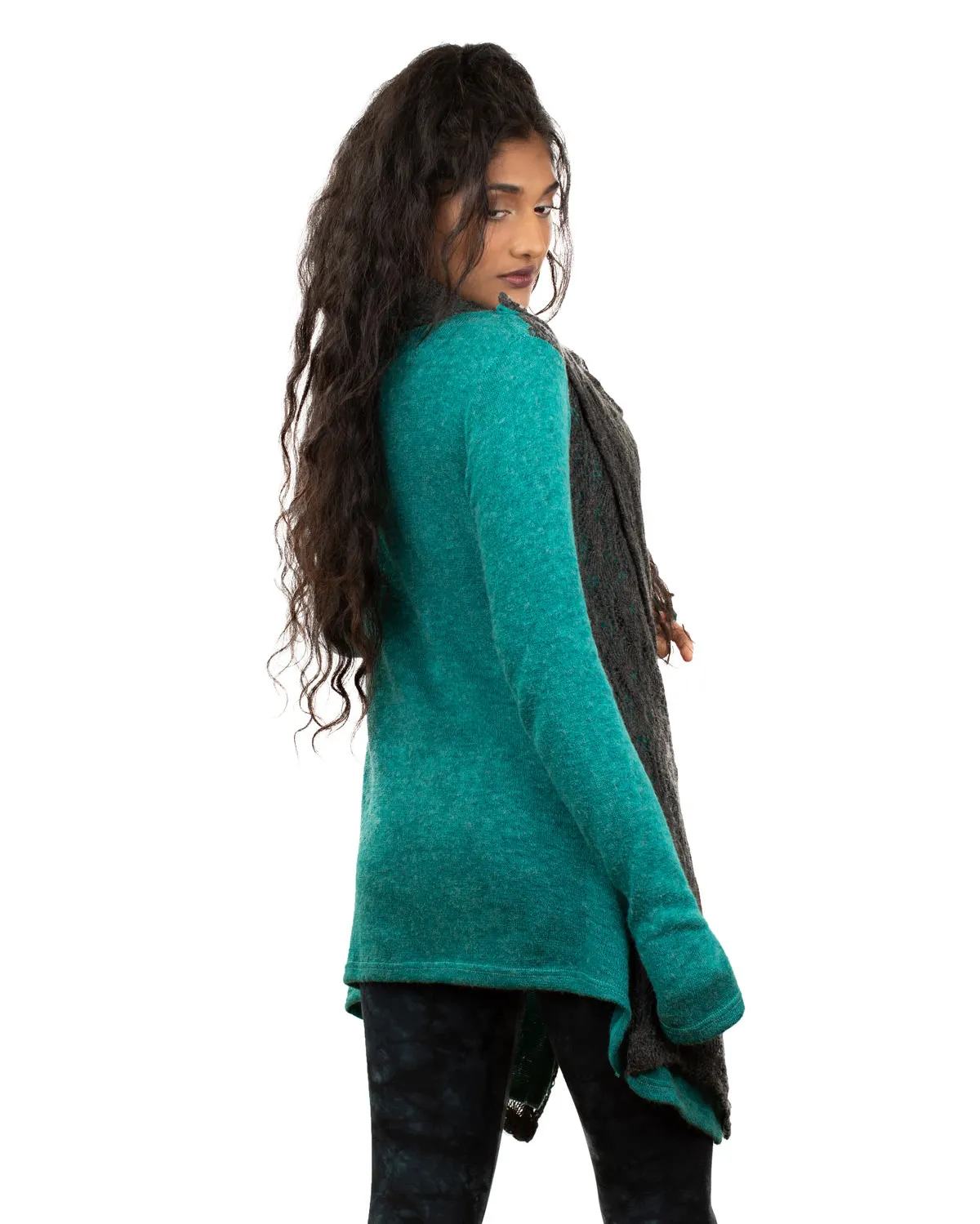 Lace Crochet Crossover Cardigan Turquoise/Grey