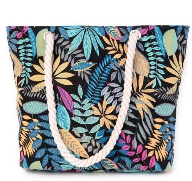 Leaf Print Beach Shopping Tote Bag