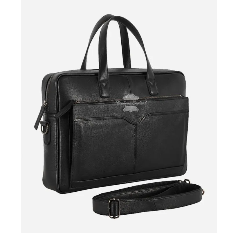 Leather Shoulder Bag Black Office Travel Messenger Laptop Briefcase Bag