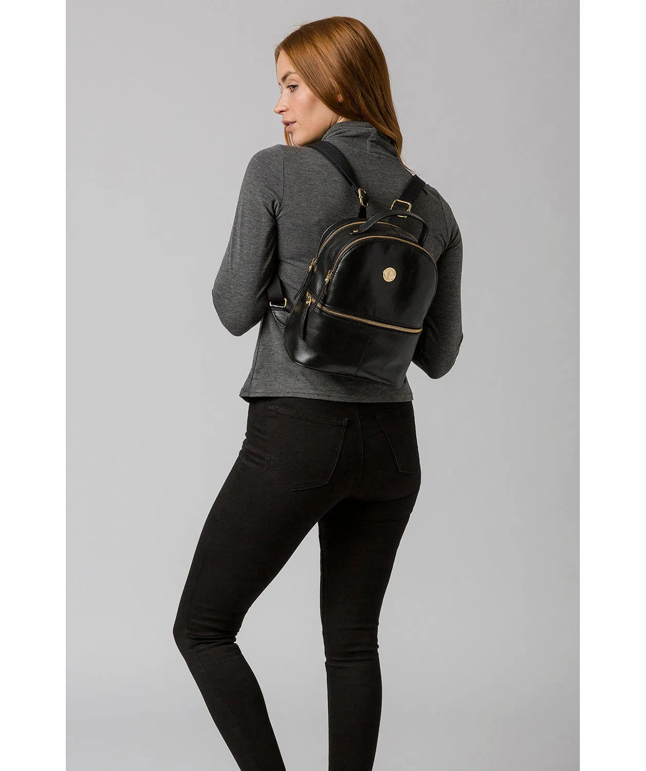 'Lunaria' Jet Black Leather Backpack