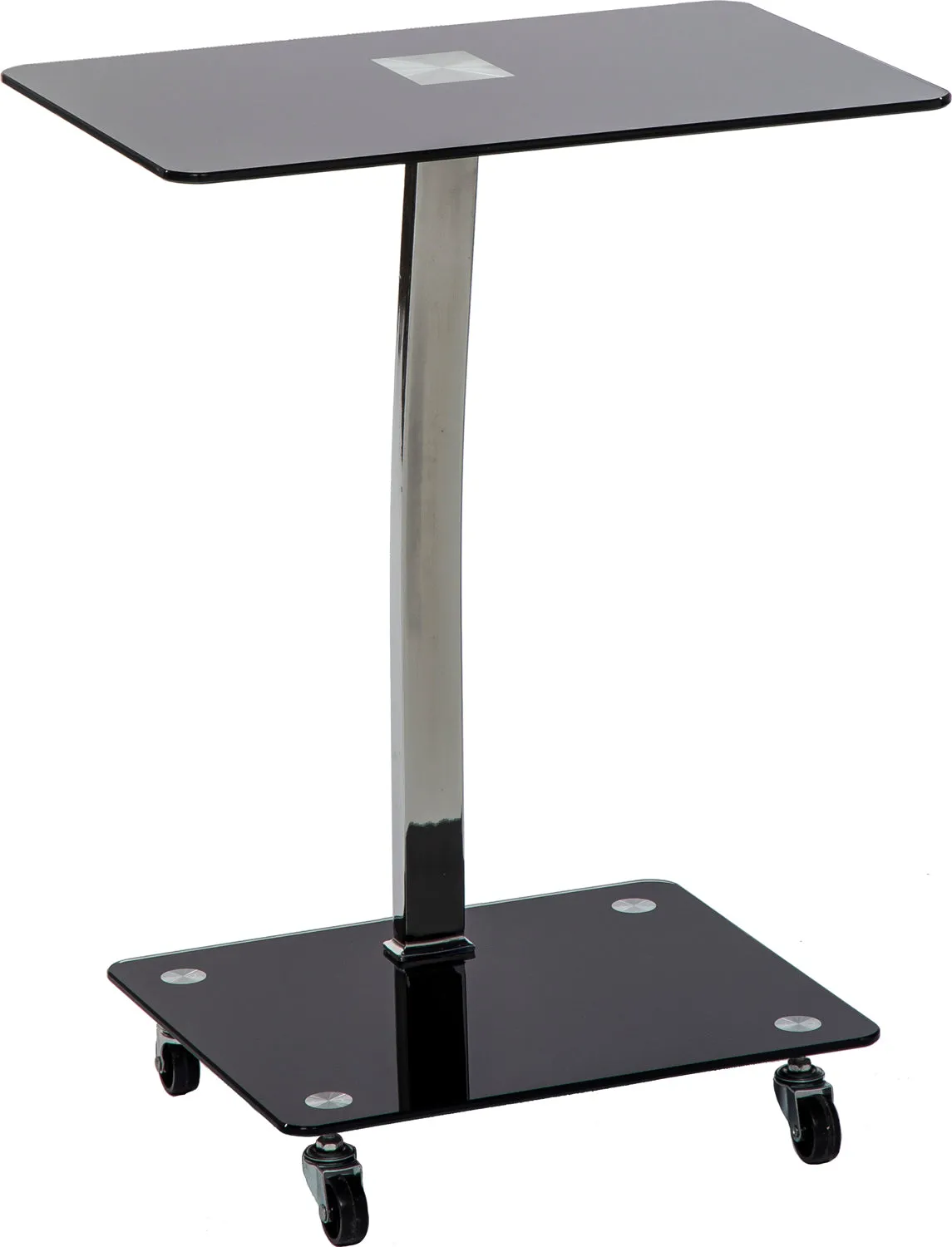 Mango Steam Alameda Portable Wheeled Tempered Glass Laptop Desk Accent Table - Black and Chrome
