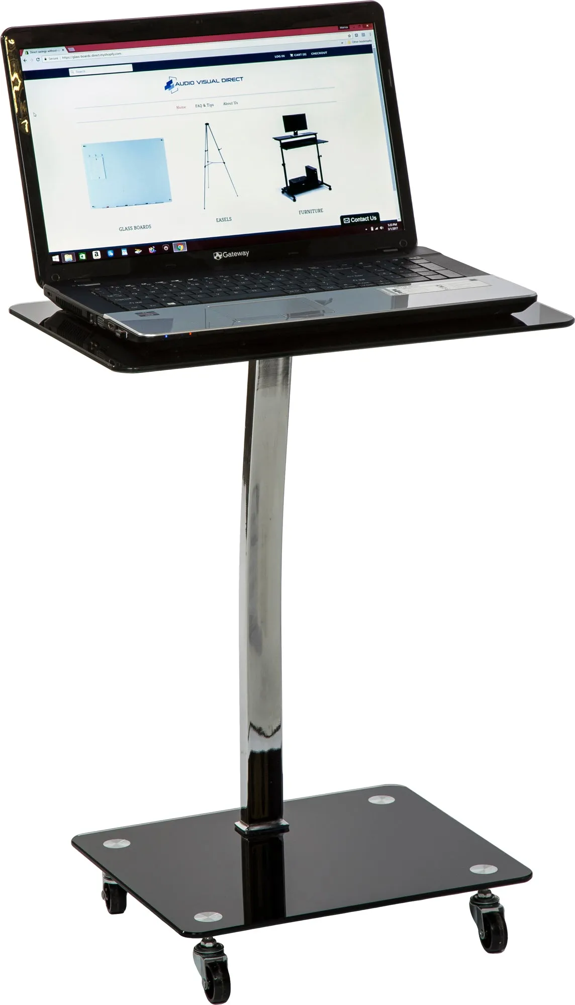 Mango Steam Alameda Portable Wheeled Tempered Glass Laptop Desk Accent Table - Black and Chrome