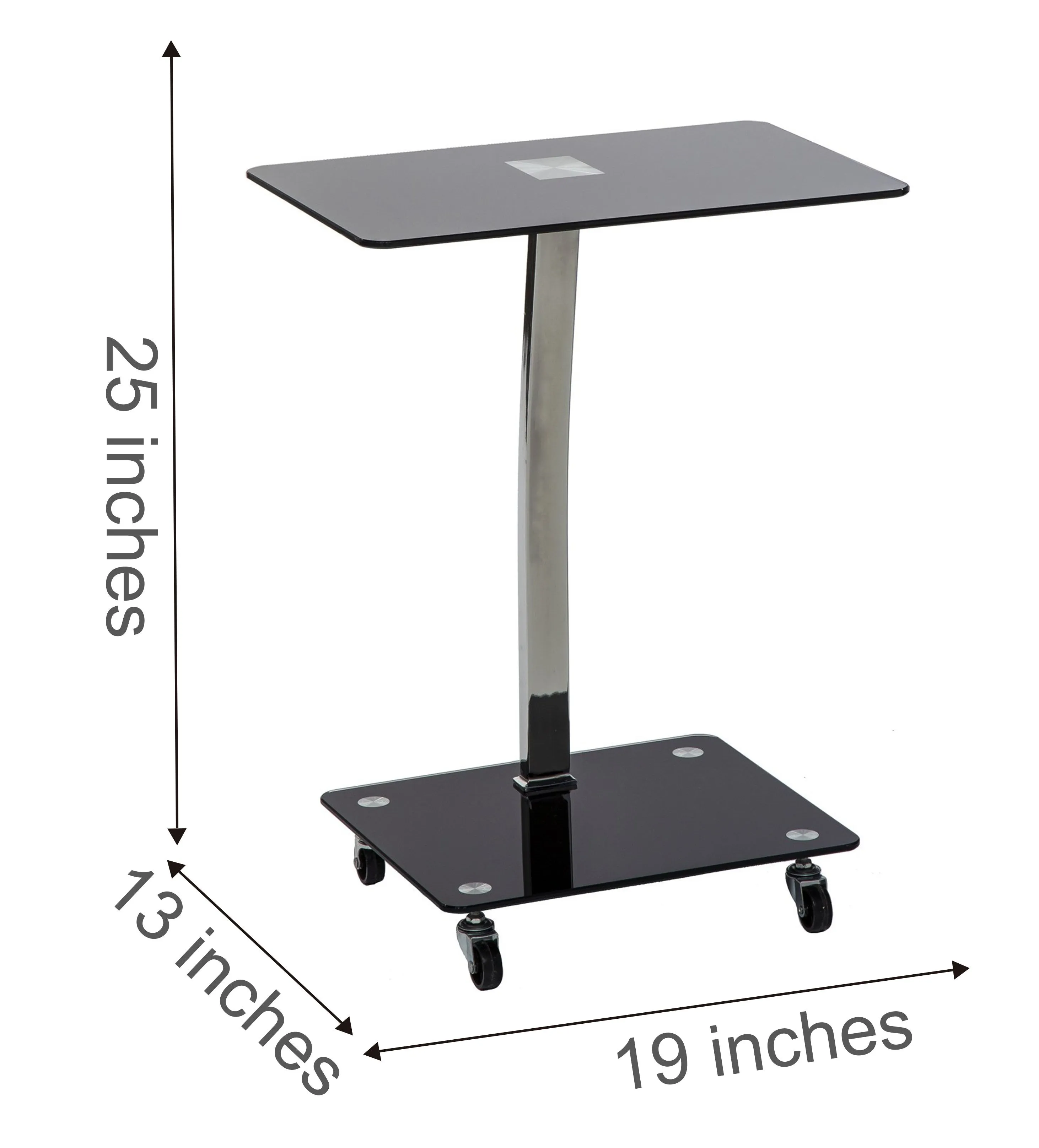Mango Steam Alameda Portable Wheeled Tempered Glass Laptop Desk Accent Table - Black and Chrome
