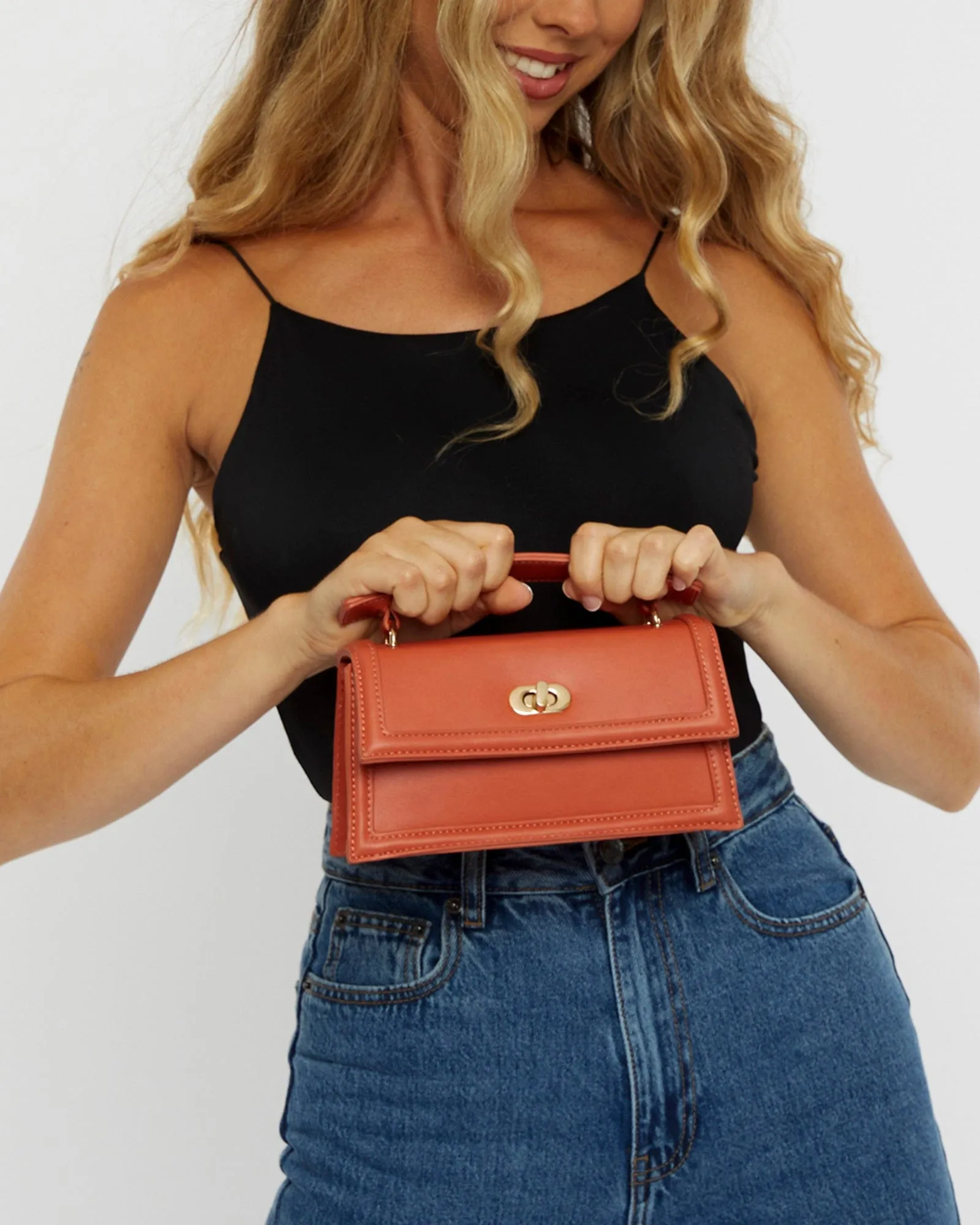 Orange Luna Flat Top Handle Bag