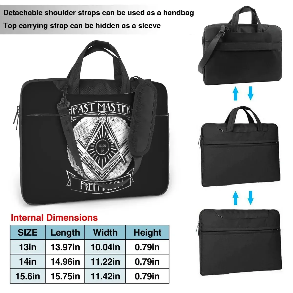 Past Master Blue Lodge Laptop Bag - Black & White Square and Compass Printed Design