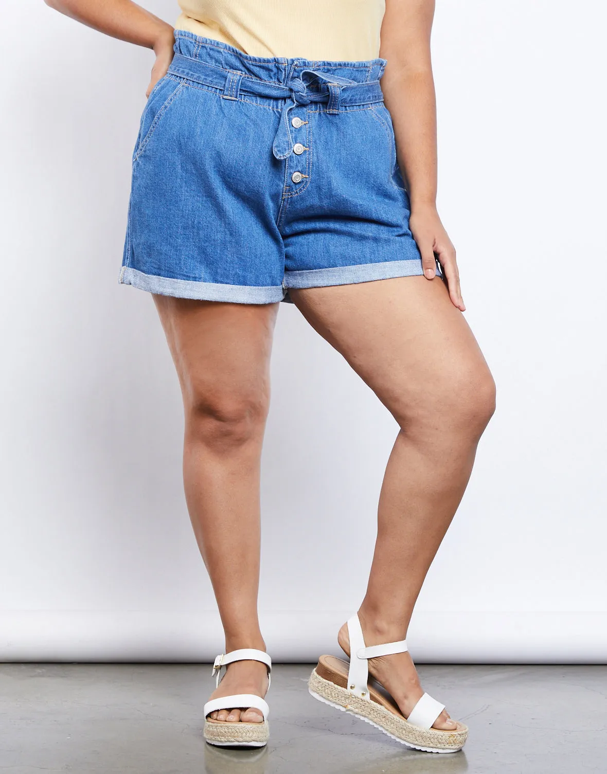 Plus Size Denim Paper Bag Shorts